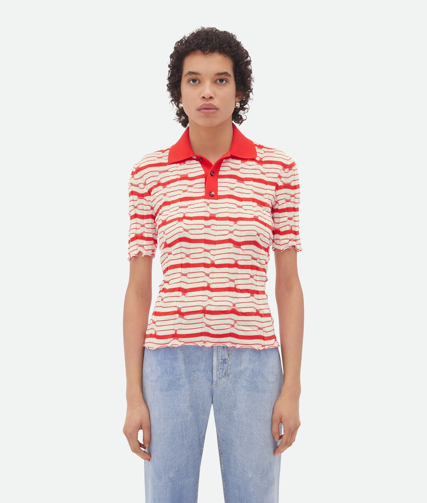 Distorted Stripe Cotton Polo - 1