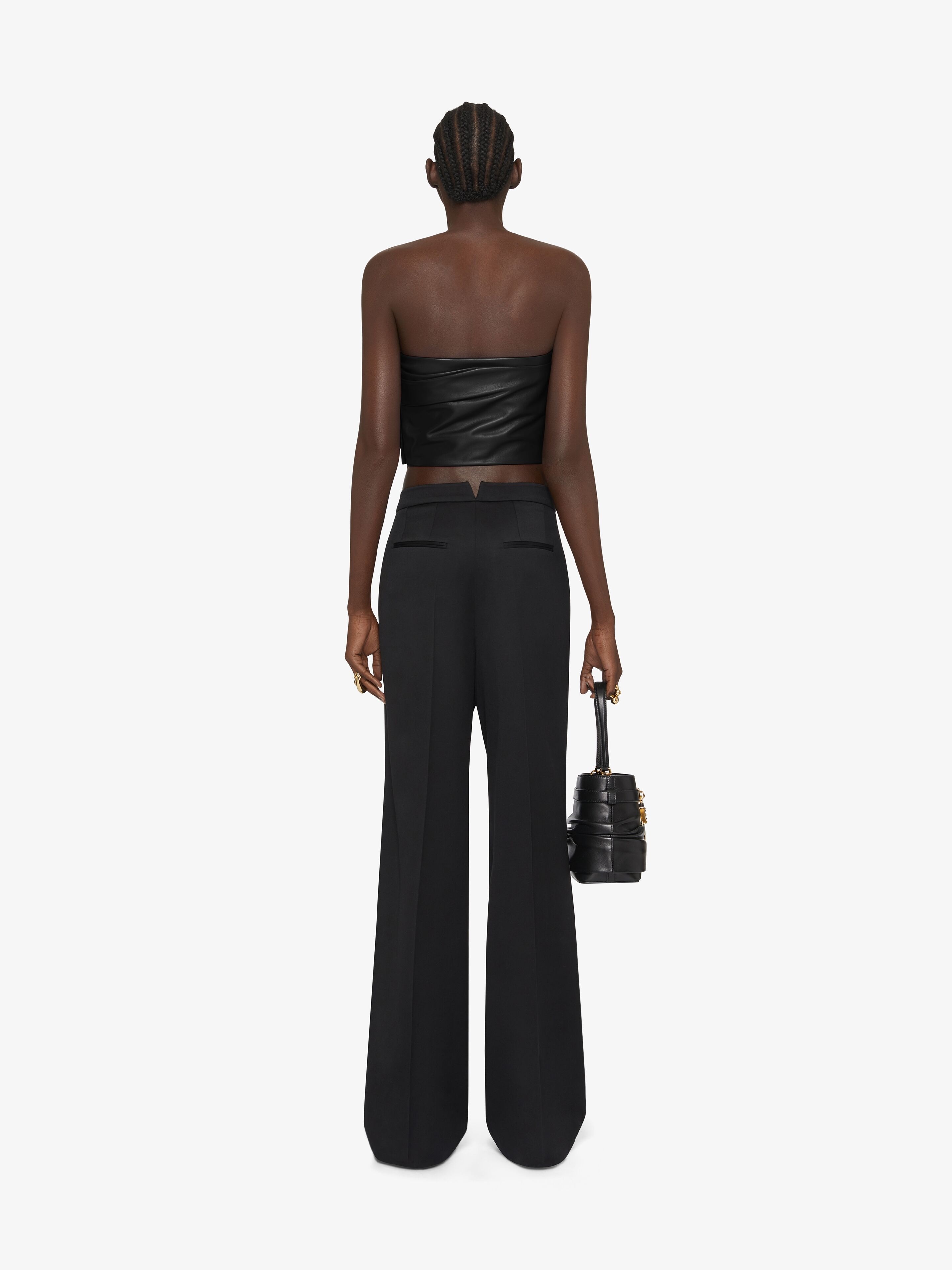 CROPPED BUSTIER TOP IN LEATHER WITH DRAPED DETAIL - 4