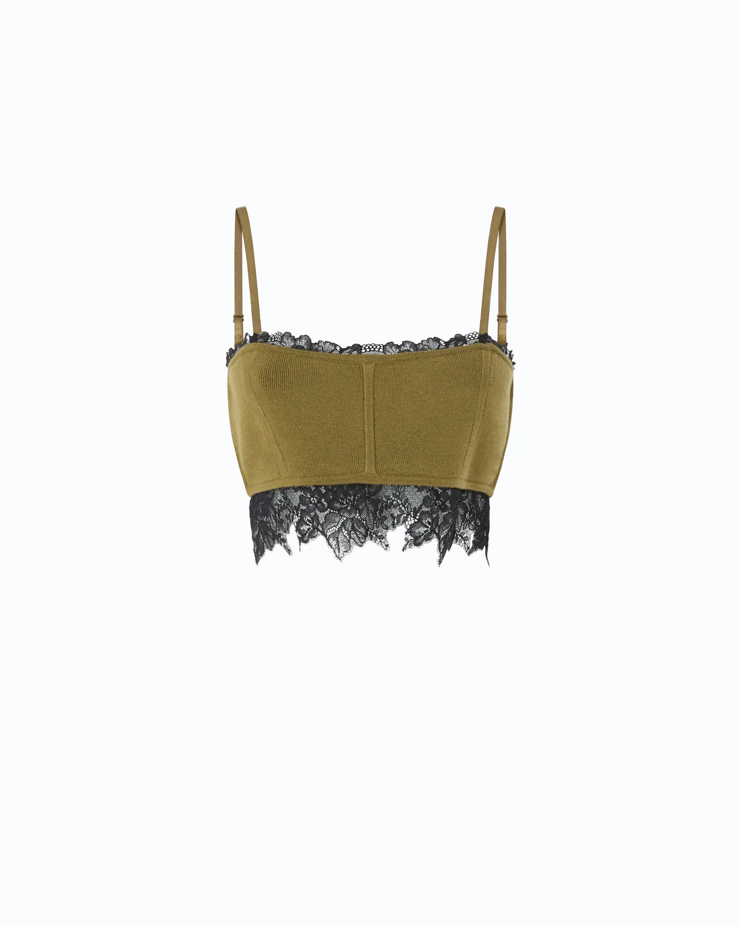 KNIT TOP WITH CONTRASTING LACE INSERT - 1