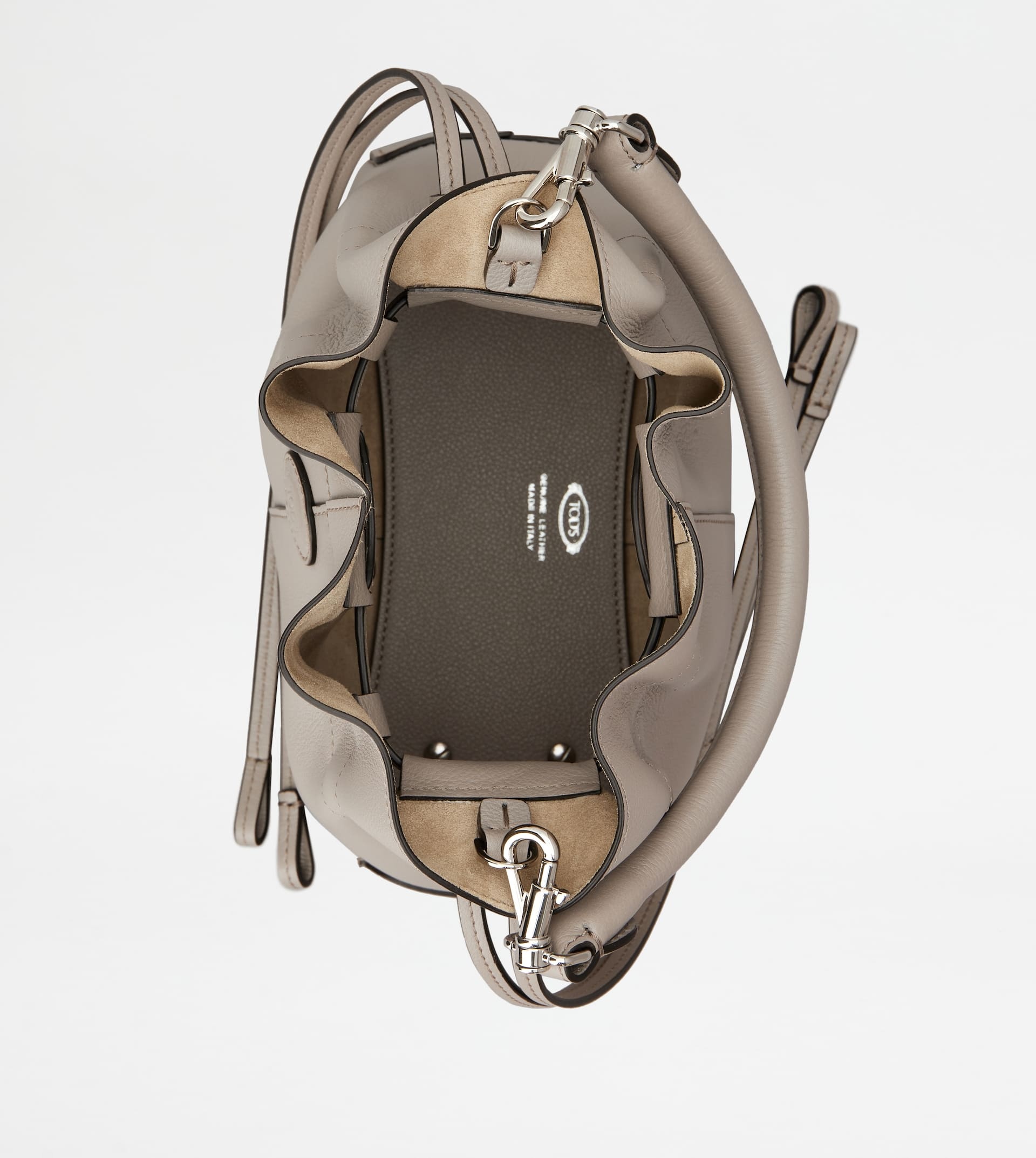 TOD'S DI BAG BUCKET BAG IN LEATHER MINI WITH DRAWSTRING - GREY - 6