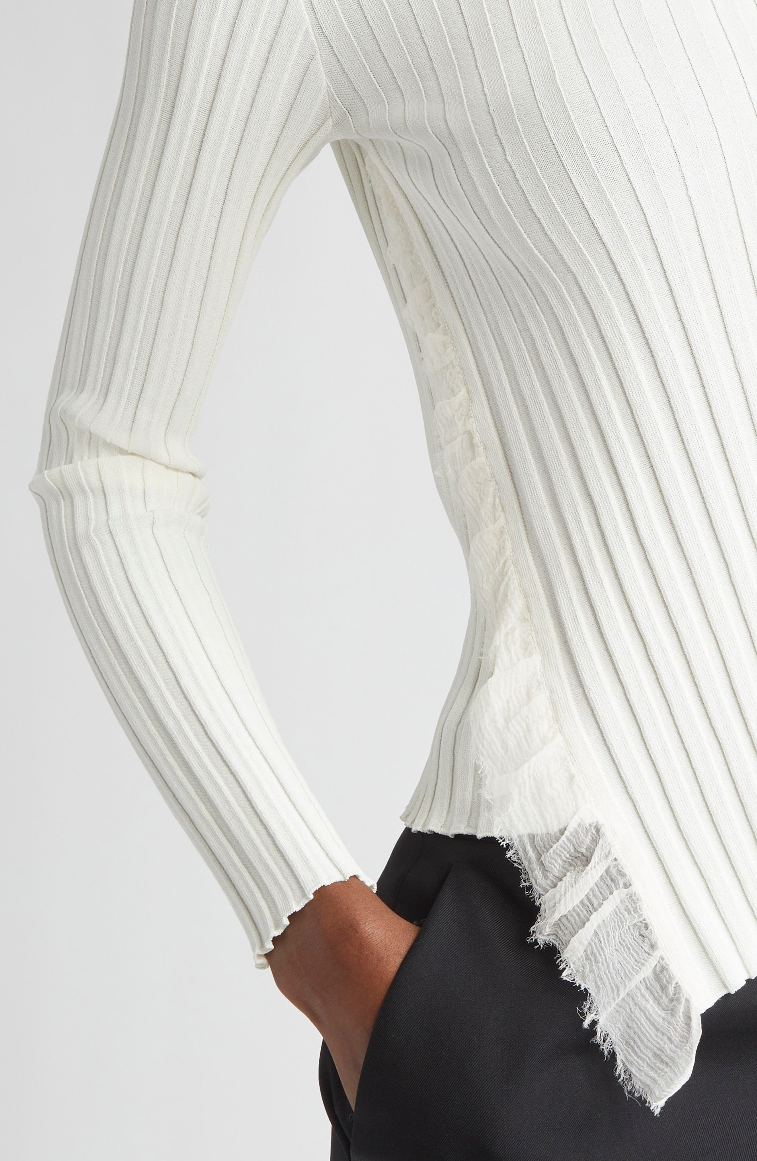 McQueen Asymmetric Ruffle Detail Rib Sweater in Ivory at Nordstrom - 5