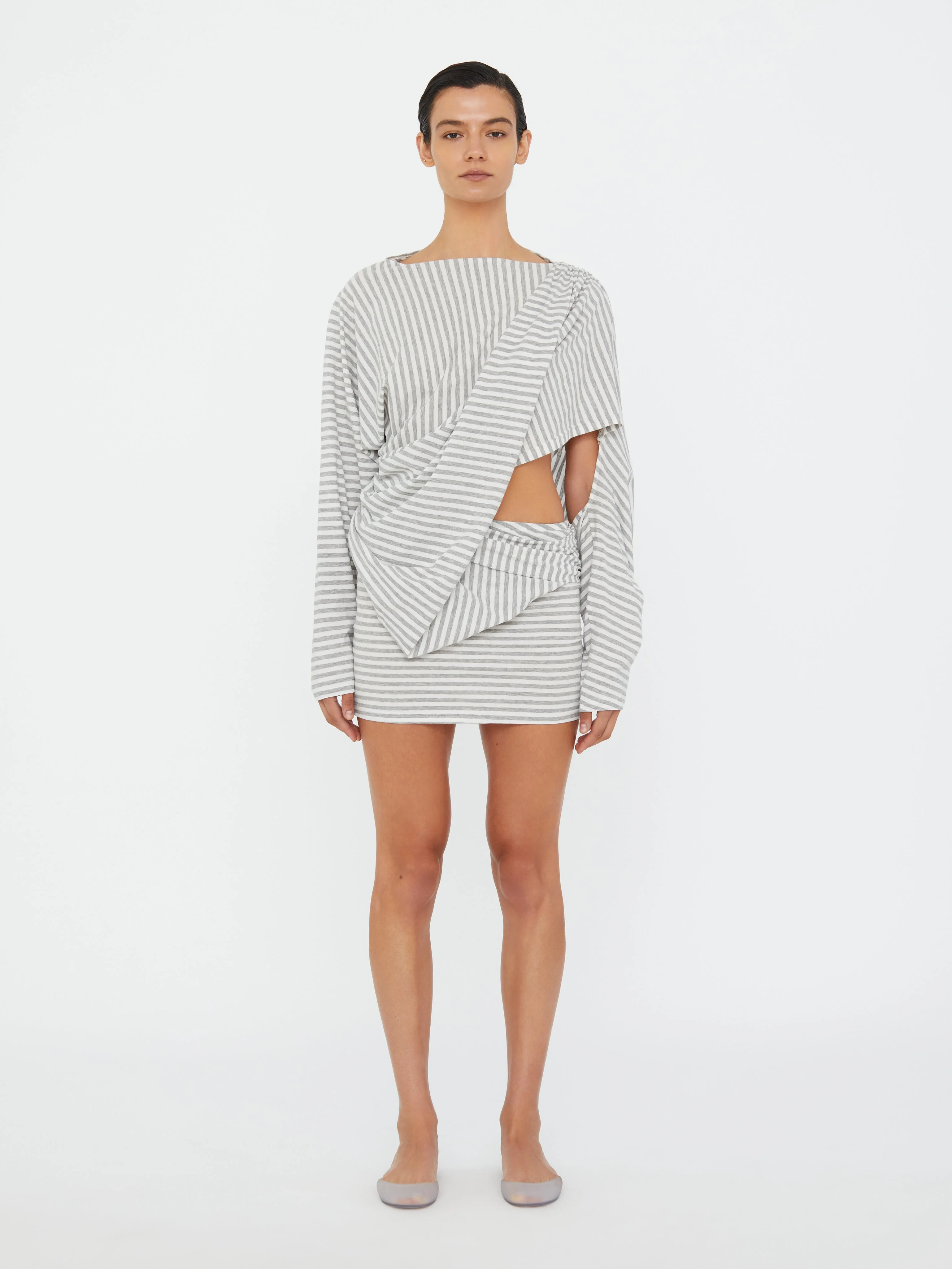 Aiba Draped Cotton Jersey Long Sleeve Dress - 1