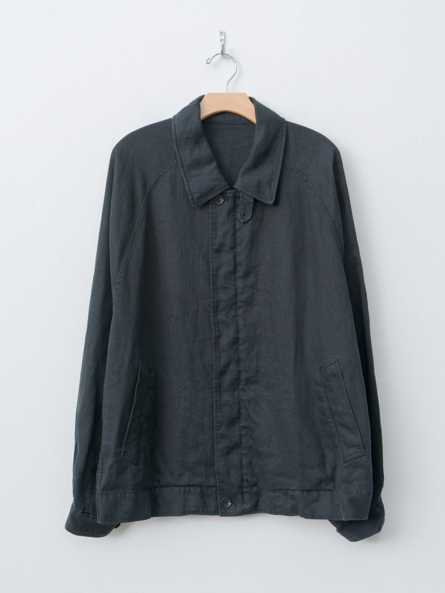 Heavy Linen Herringbone Zip Jacket - Black - 1