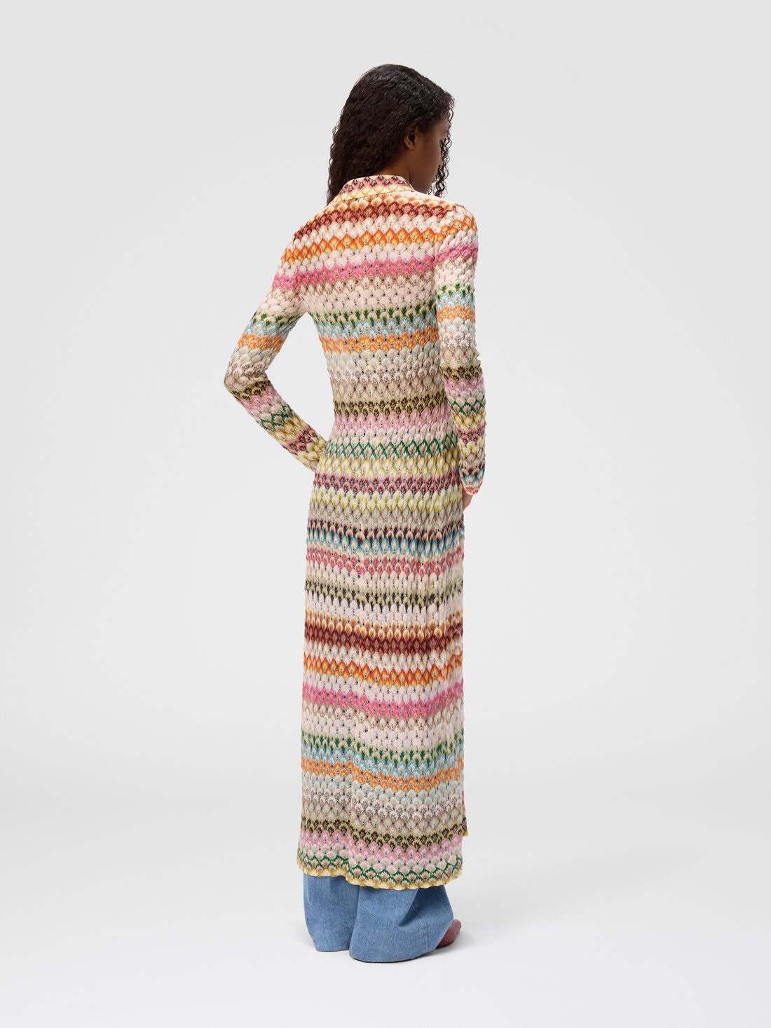 Slim cardigan with striped lace collar - 3
