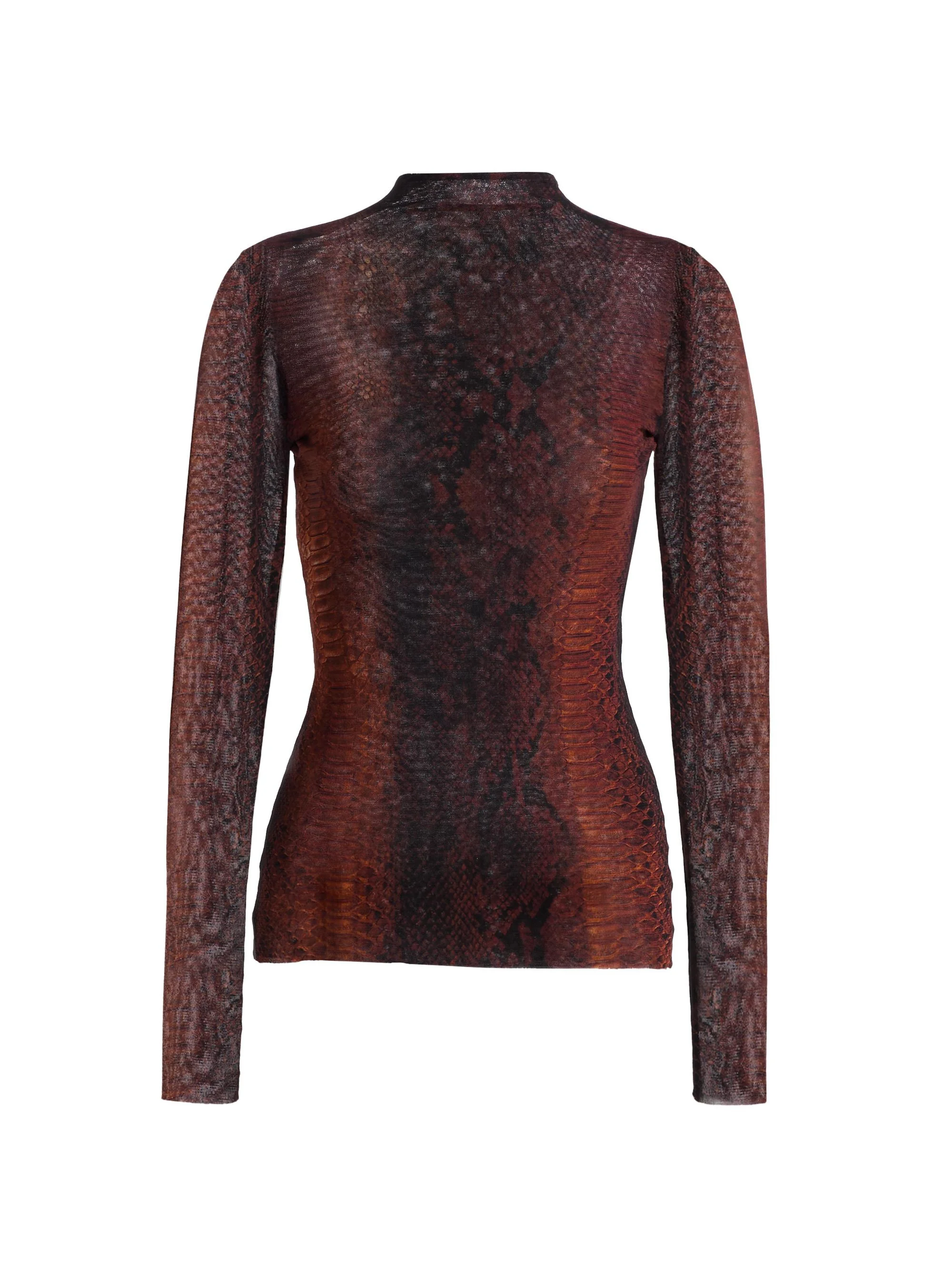 Women's Snakeskin-Print Mesh Top - Brown Black - 1