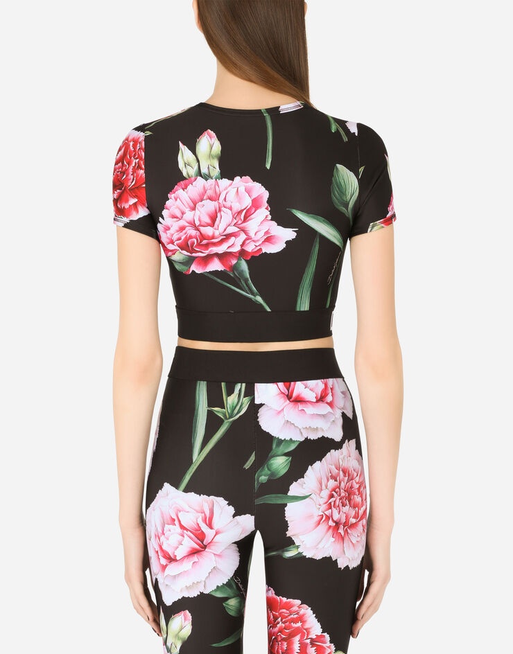 Carnation-print jersey top with branded elastic - 3