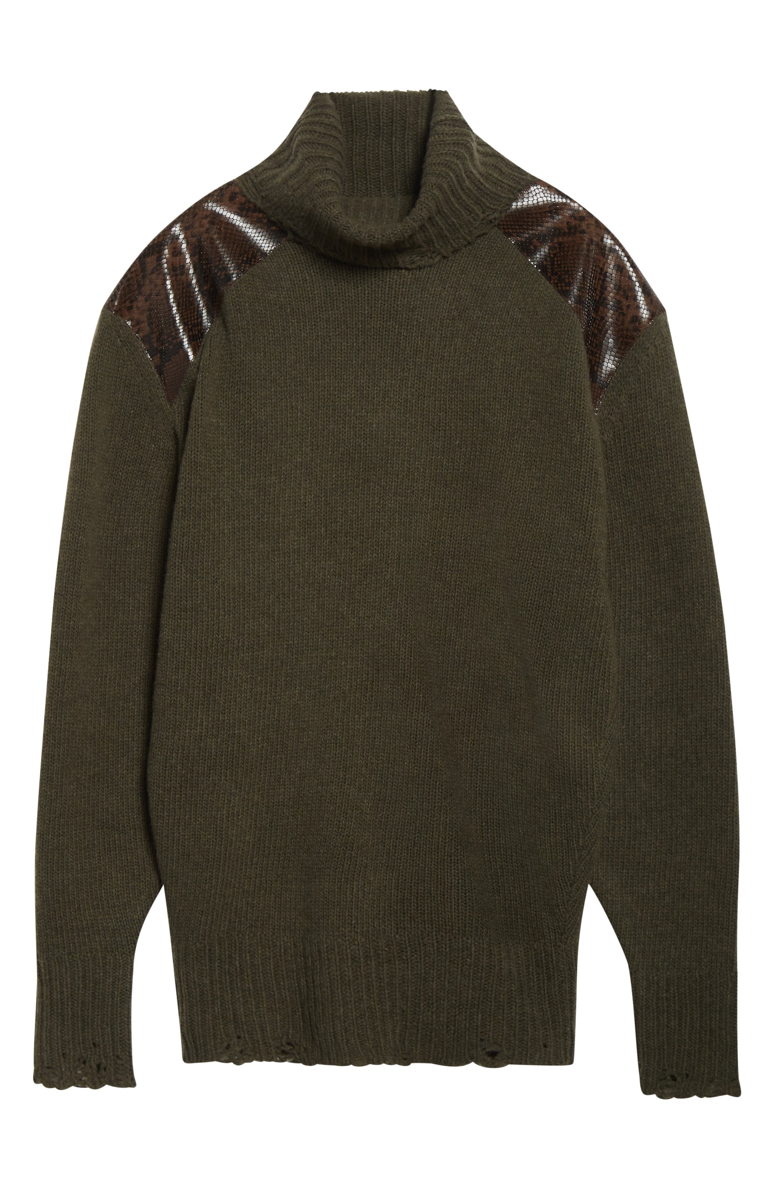 Stella McCartney Snakeskin Embossed Faux Leather & Virgin Wool Sweater in Dark Khaki at Nordstrom - 6