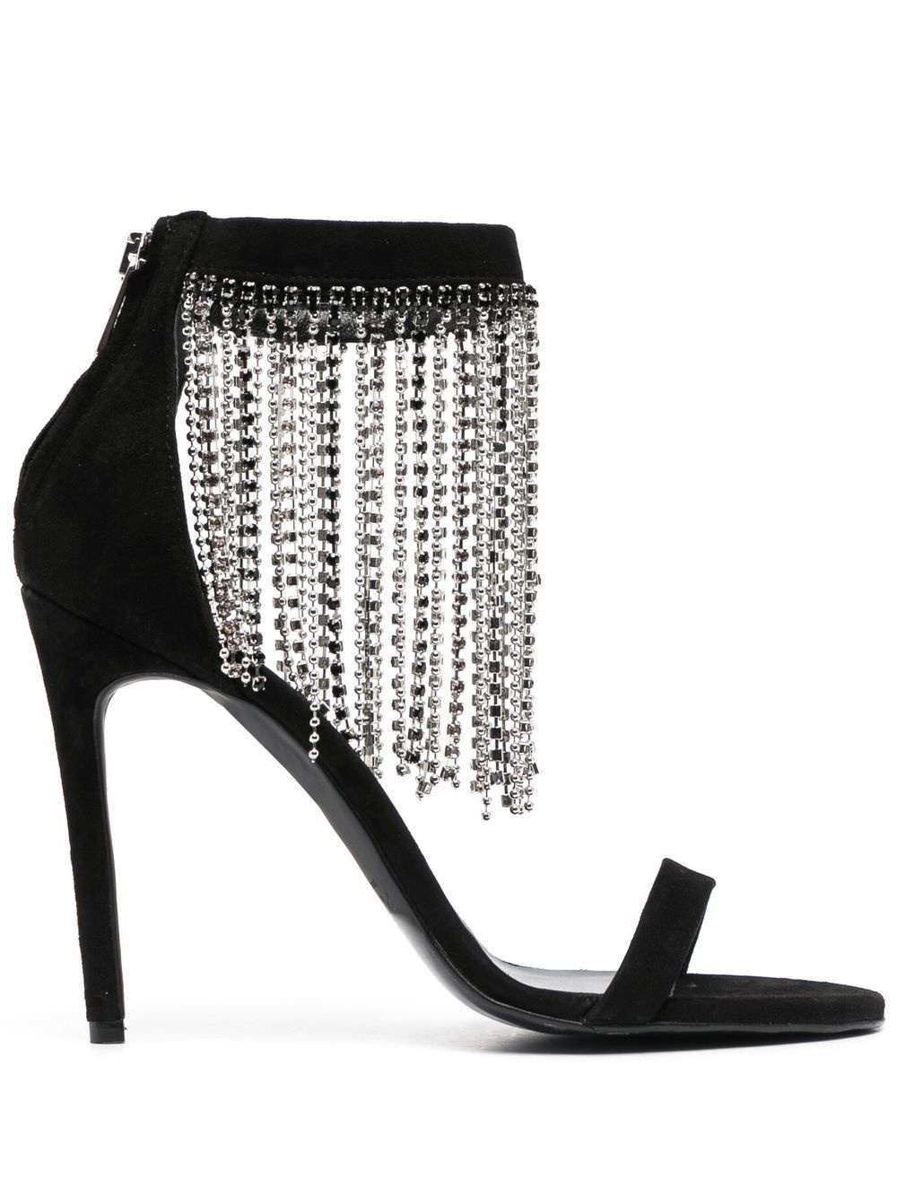 rhinestone-fringe suede sandals - 1