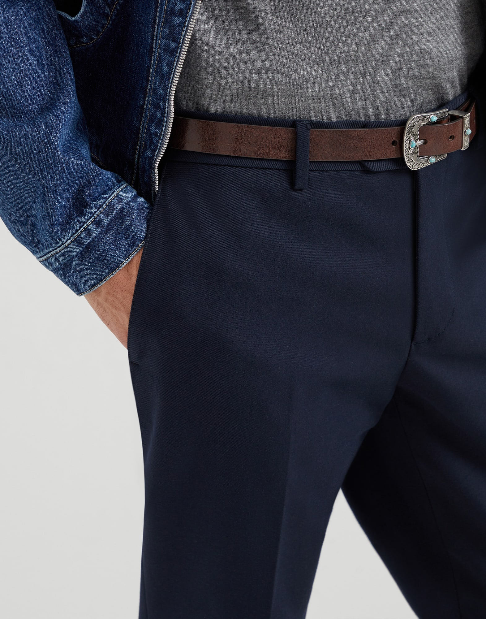 Cotton and virgin wool gabardine Italian fit trousers - 3