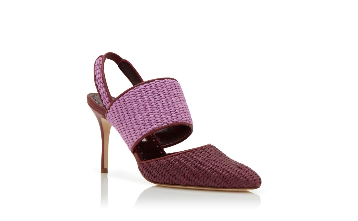 Dark Red and Purple Raffia Slingback Pumps - 3