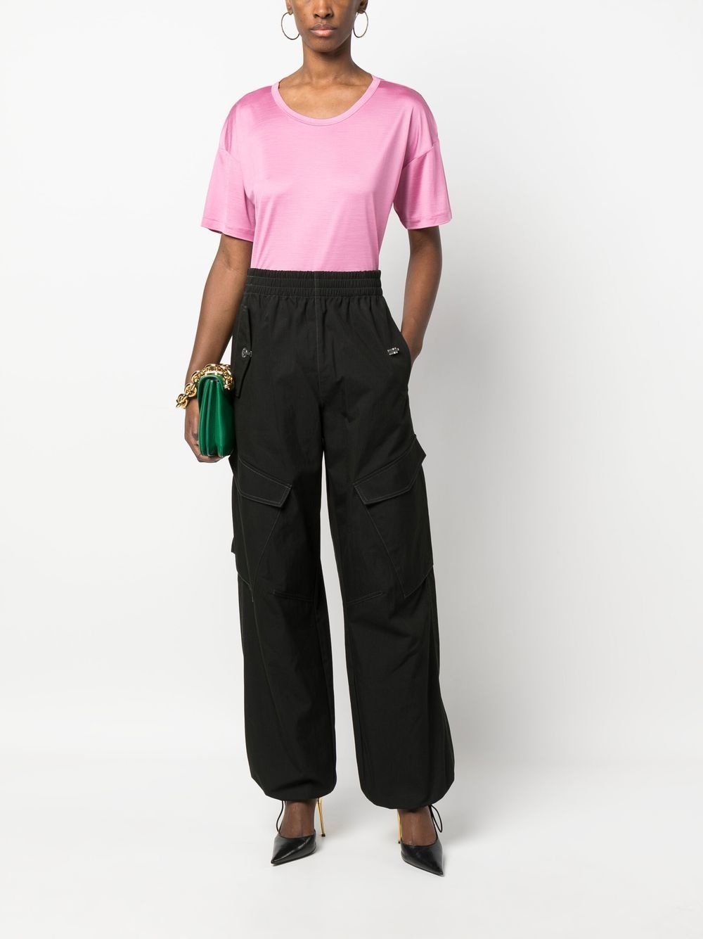 logo-patch short-sleeved silk T-shirt - 2