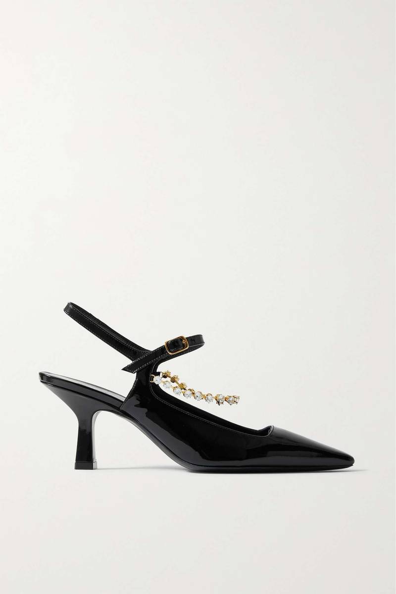 Sidney crystal-embellished patent-leather slingback pumps 1