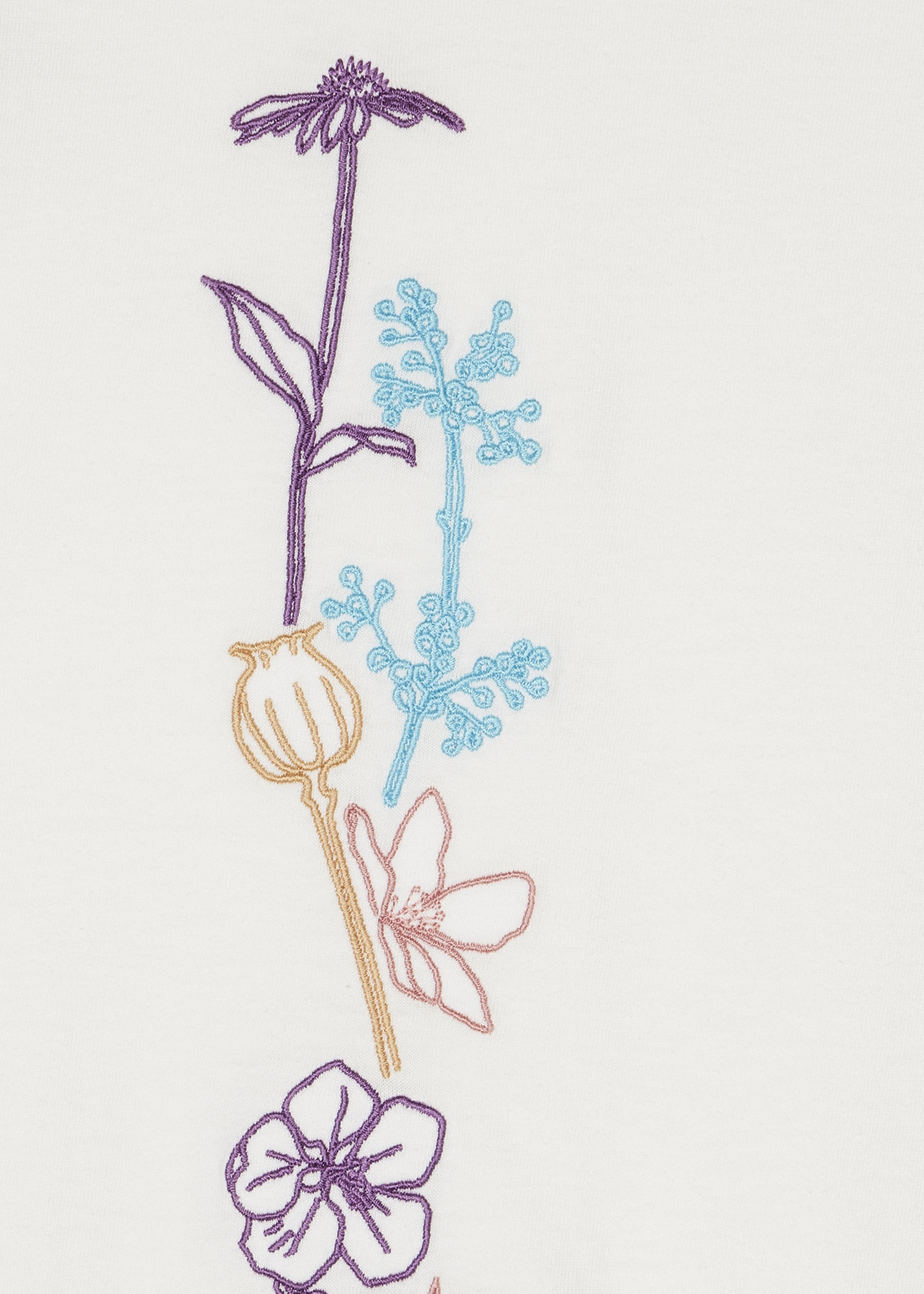 Women's Ecru Cotton 'Embroidered Flowers' T-Shirt - 3