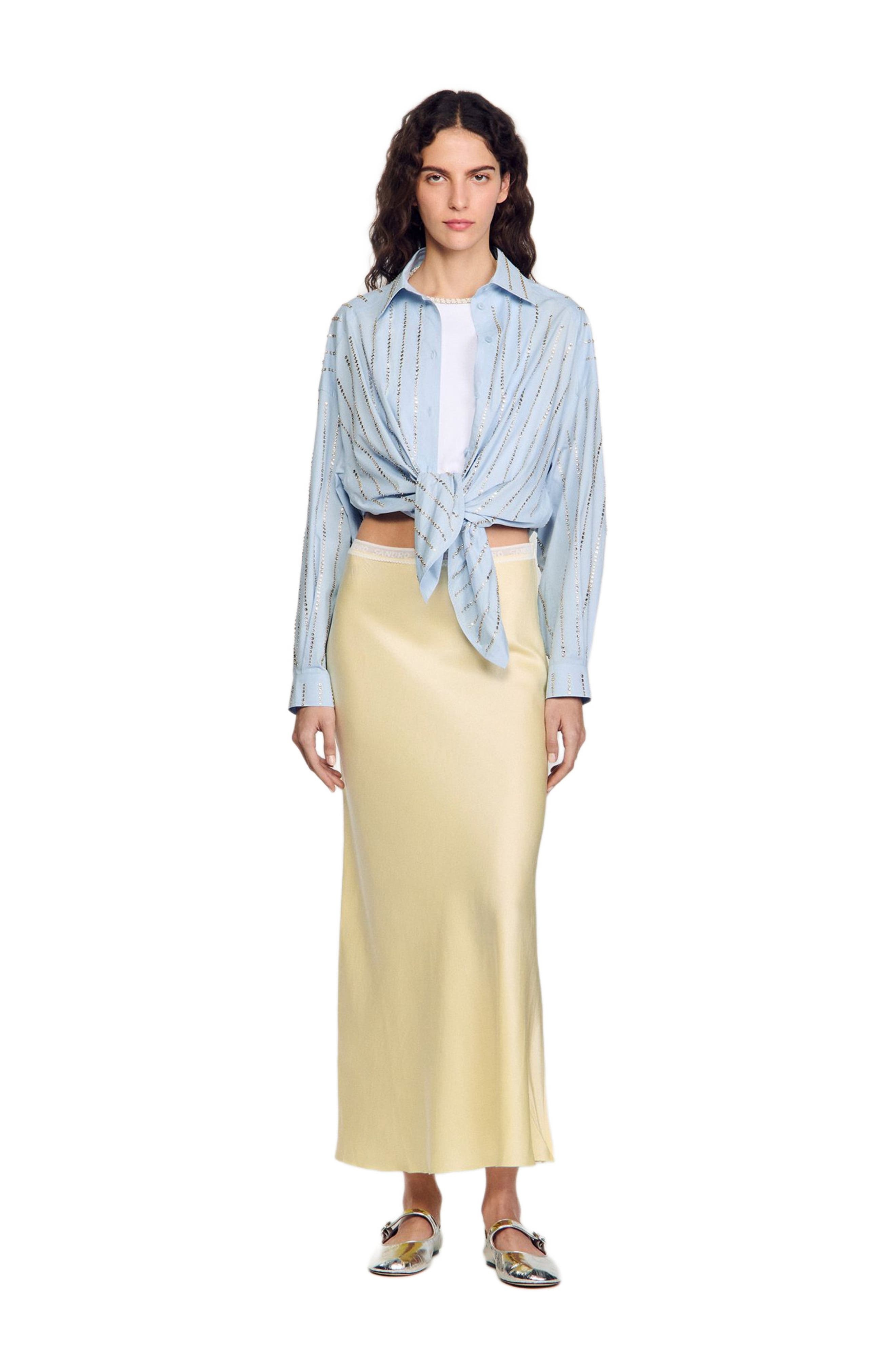 SANDRO Long satin-effect skirt in Yellow at Nordstrom - 6