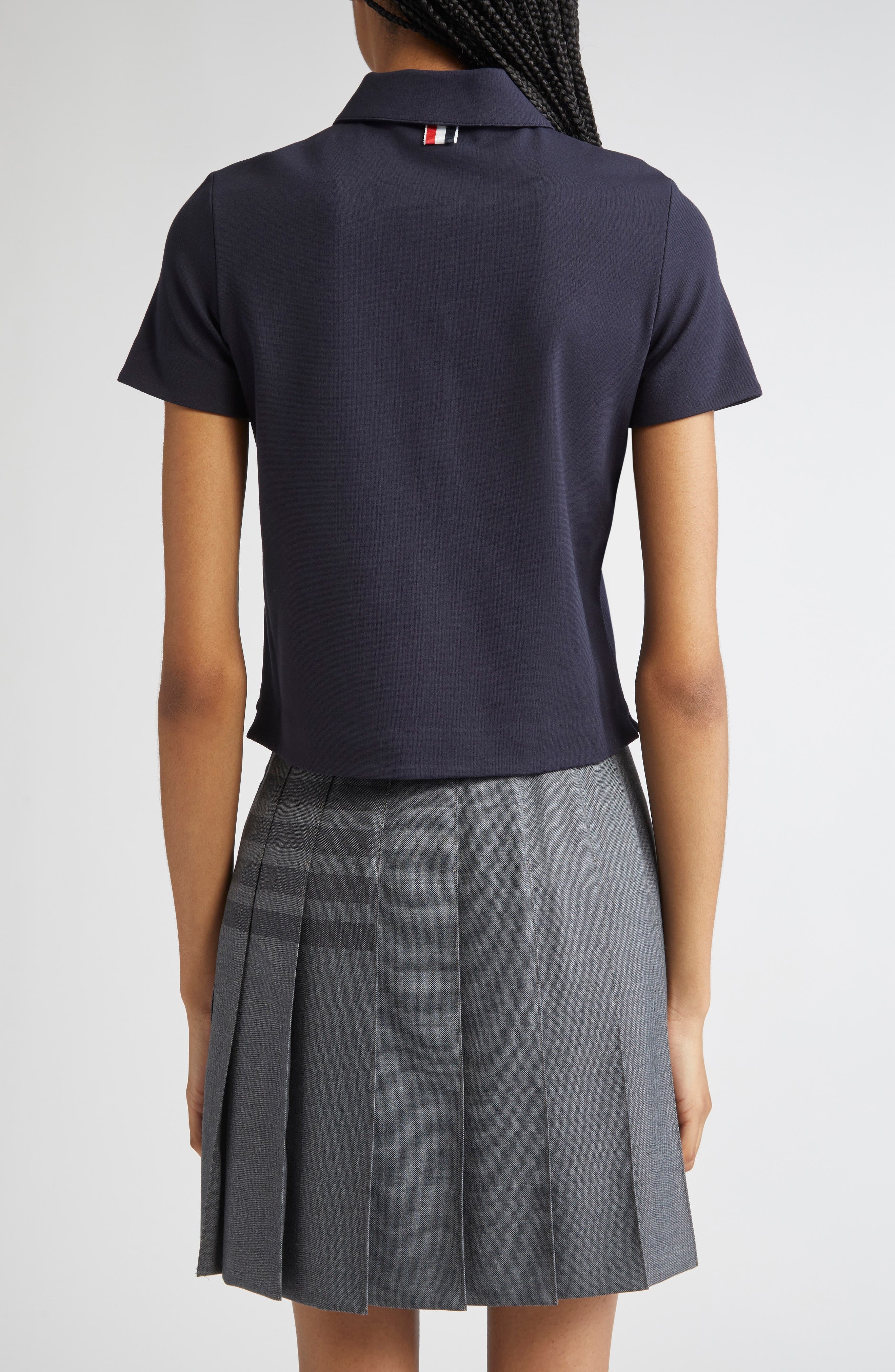 Thom Browne Milano Knit Cotton Polo with Anchor Embossed Buttons in Navy at Nordstrom - 2