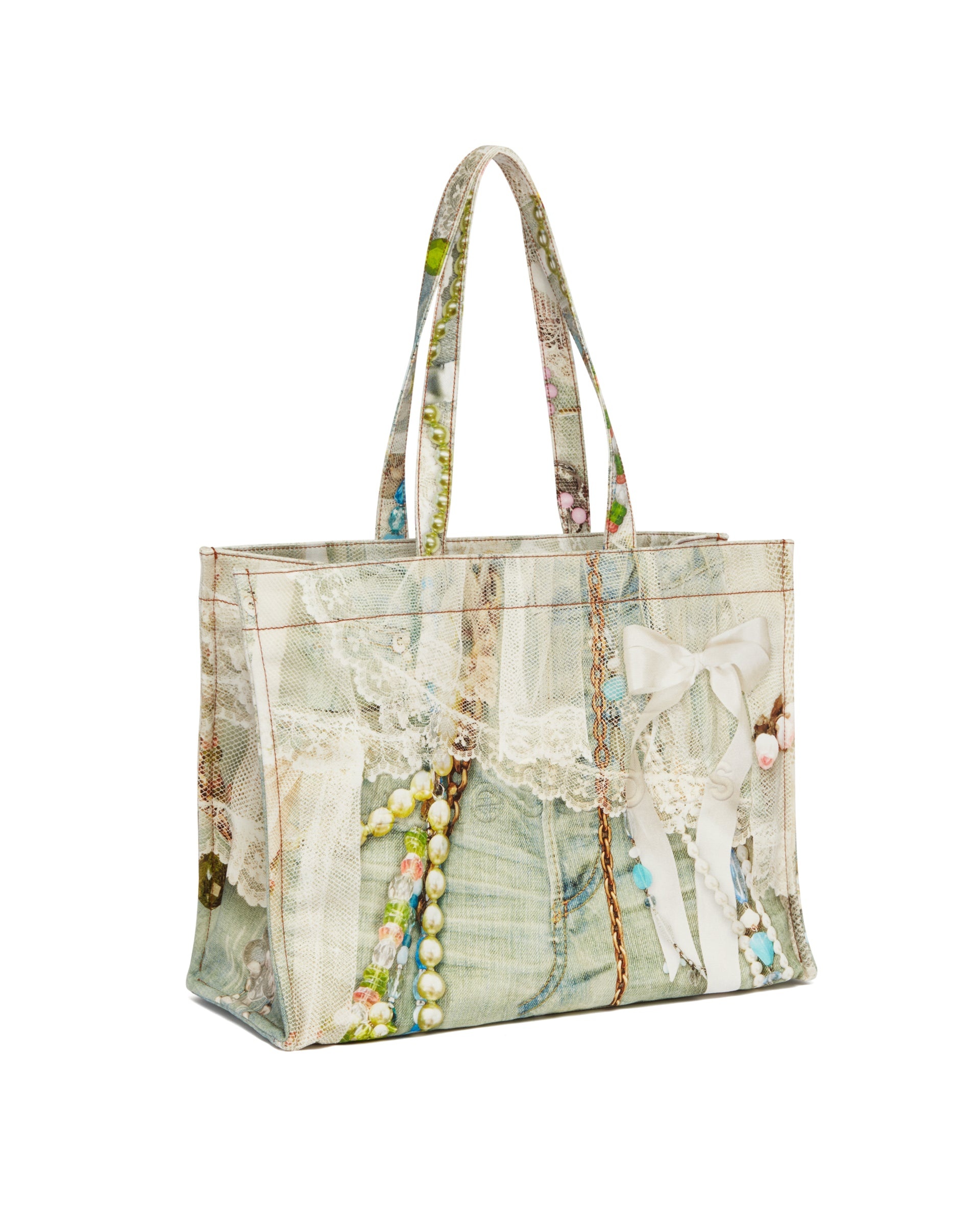 Multicolor Trompe L'oeil Denim Effect Tote - 6
