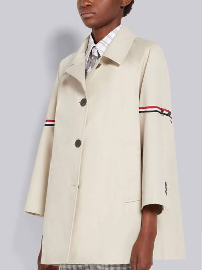 Thom Browne Khaki Waterproof Cotton Twill Striped Armband Cropped Car Coat outlook