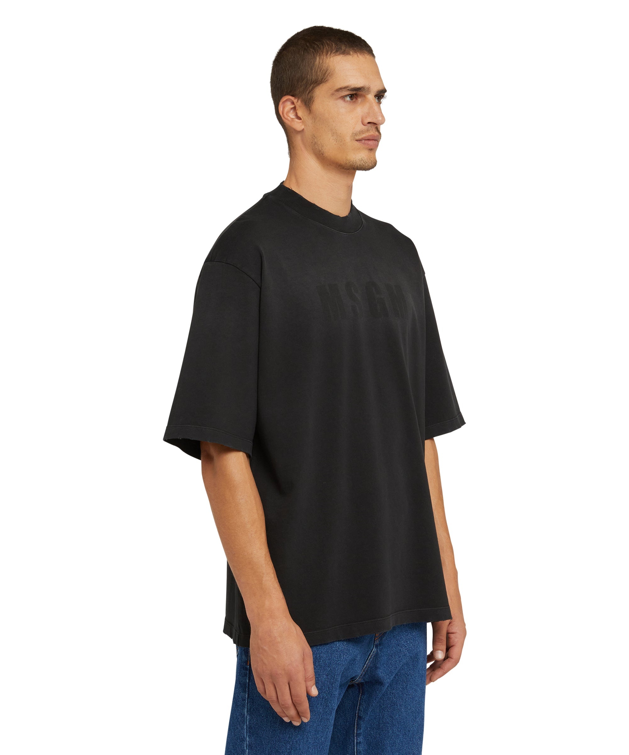 Cotton crewneck t-shirt with MSGM large print logo - 4