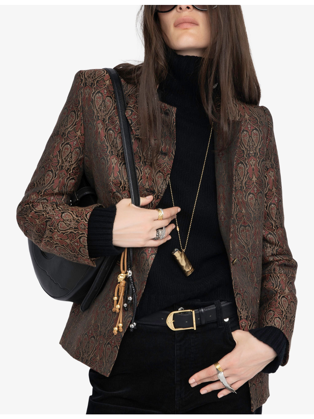 Verysa Stand-Collar Paisley Stretch-Woven Blazer - 3