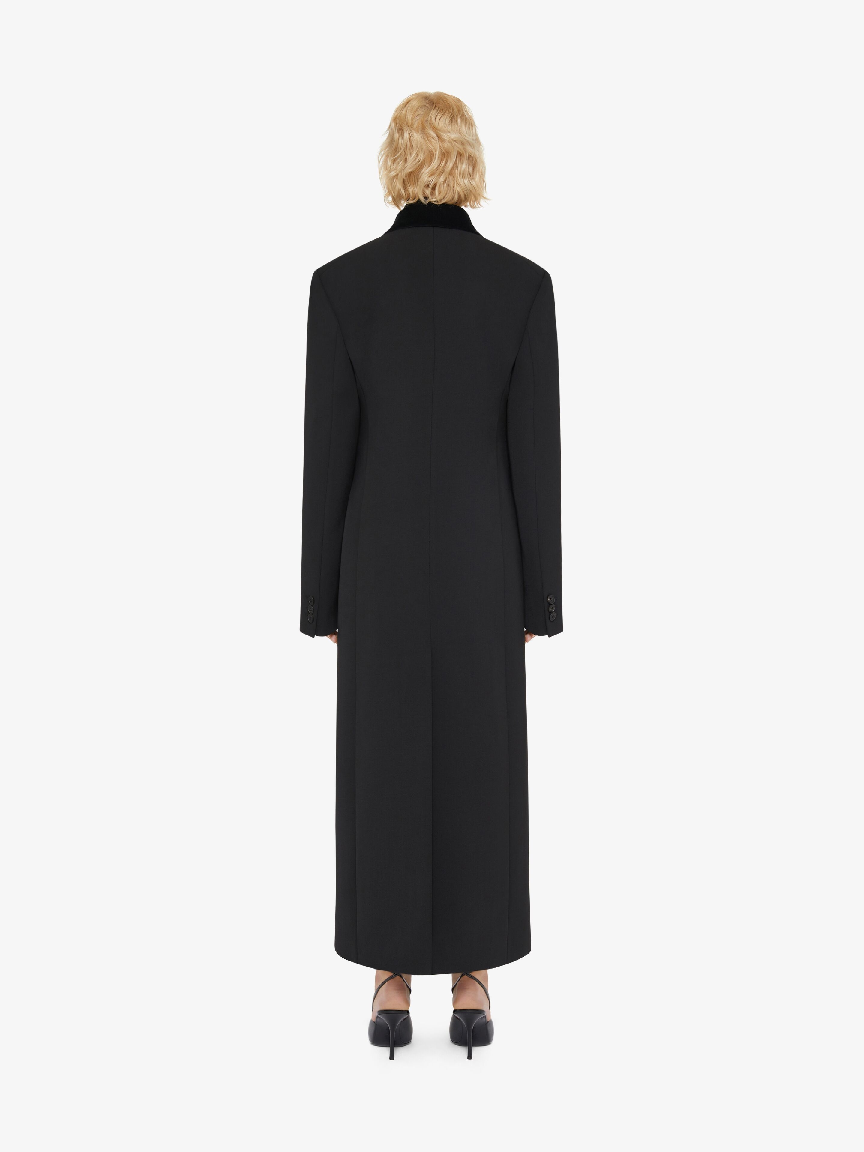 DOUBLE BREASTED COAT IN TRICOTINE WOOL WITH VELVET DETAILS - 4