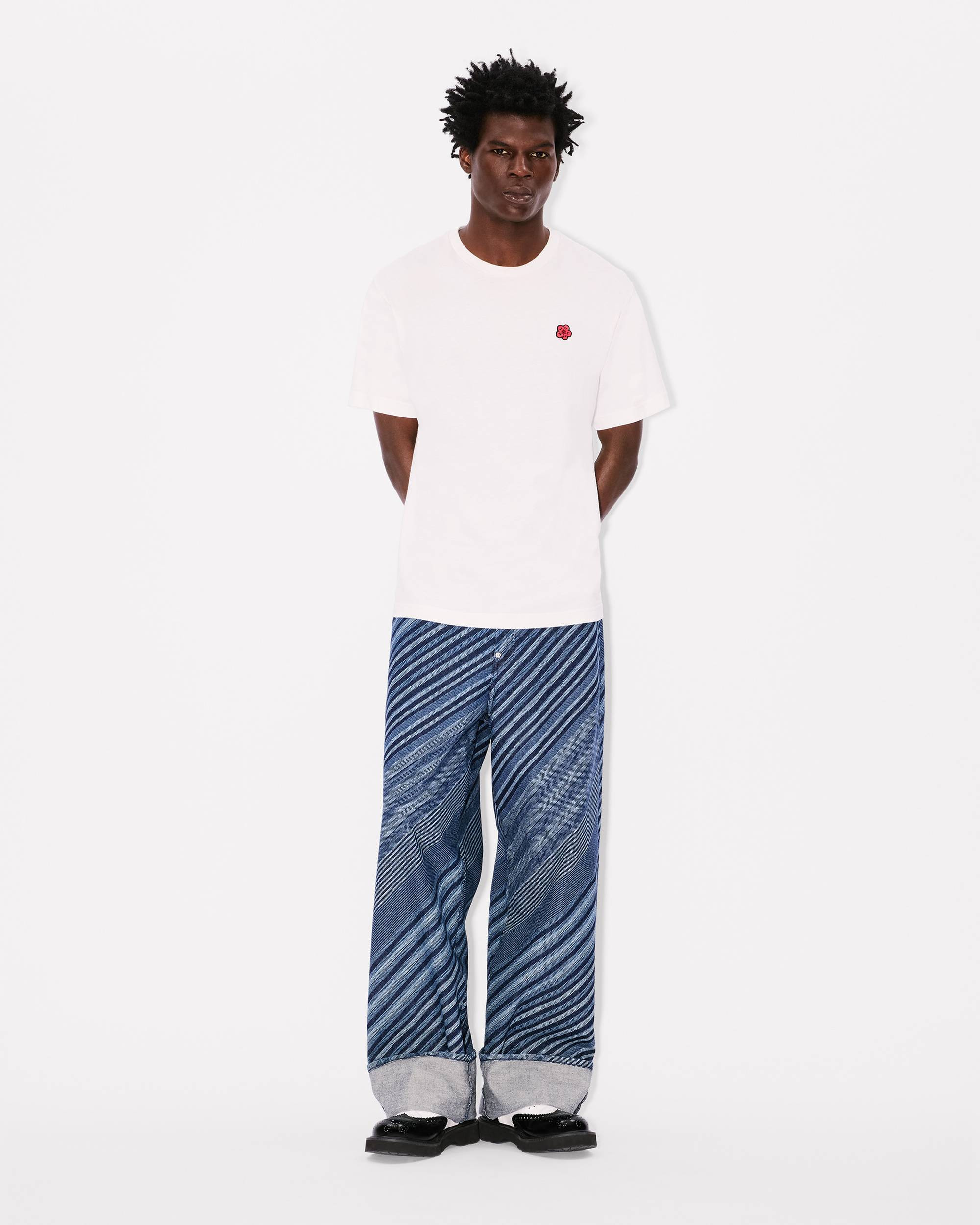 'Kenzo Diagonal Stripe' turn up wide fit jeans in Japanese denim - 7