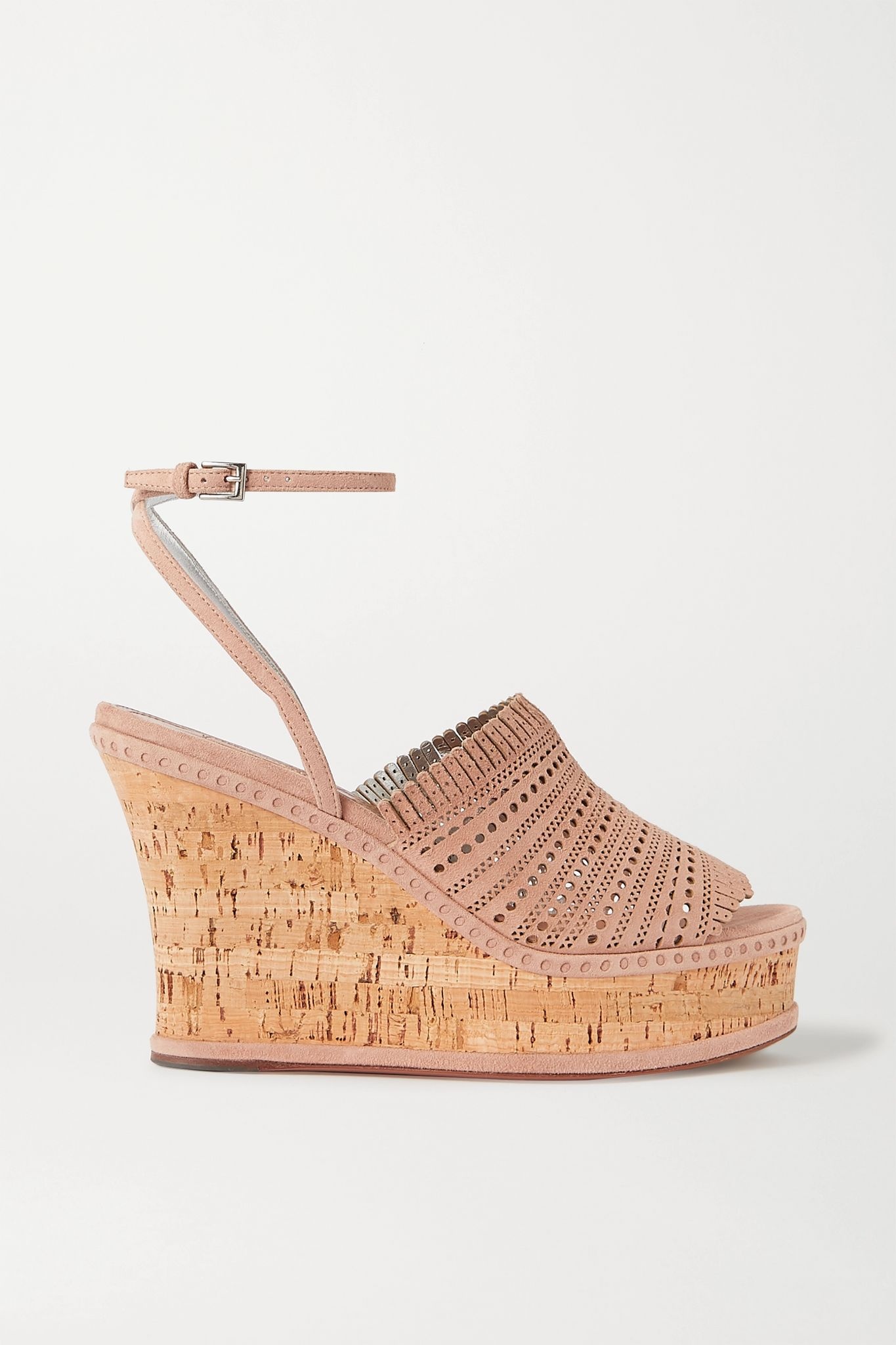 110 fringed laser-cut suede wedge sandals - 1