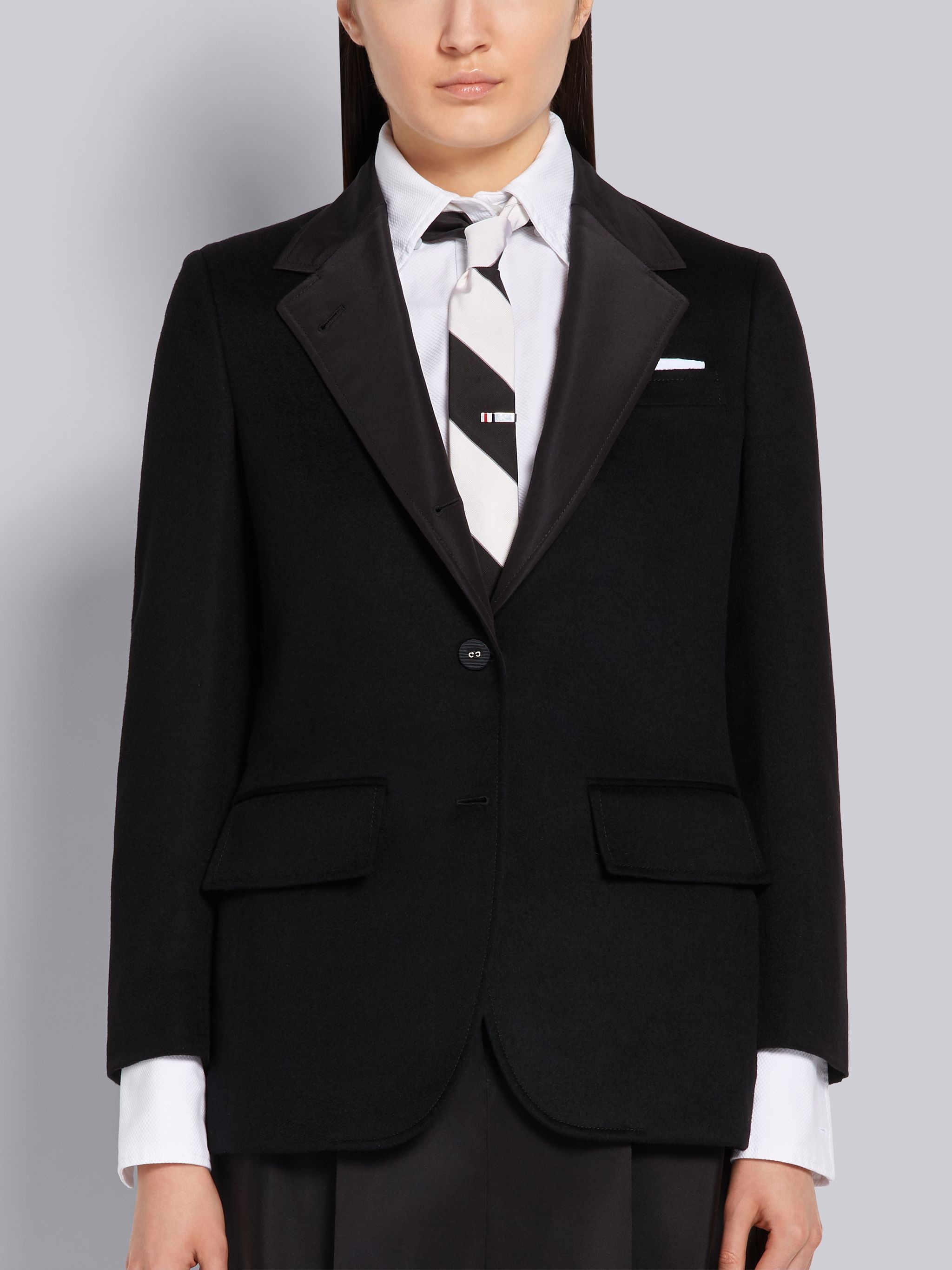 Black Cashmere Wide Lapel Jacket - 1