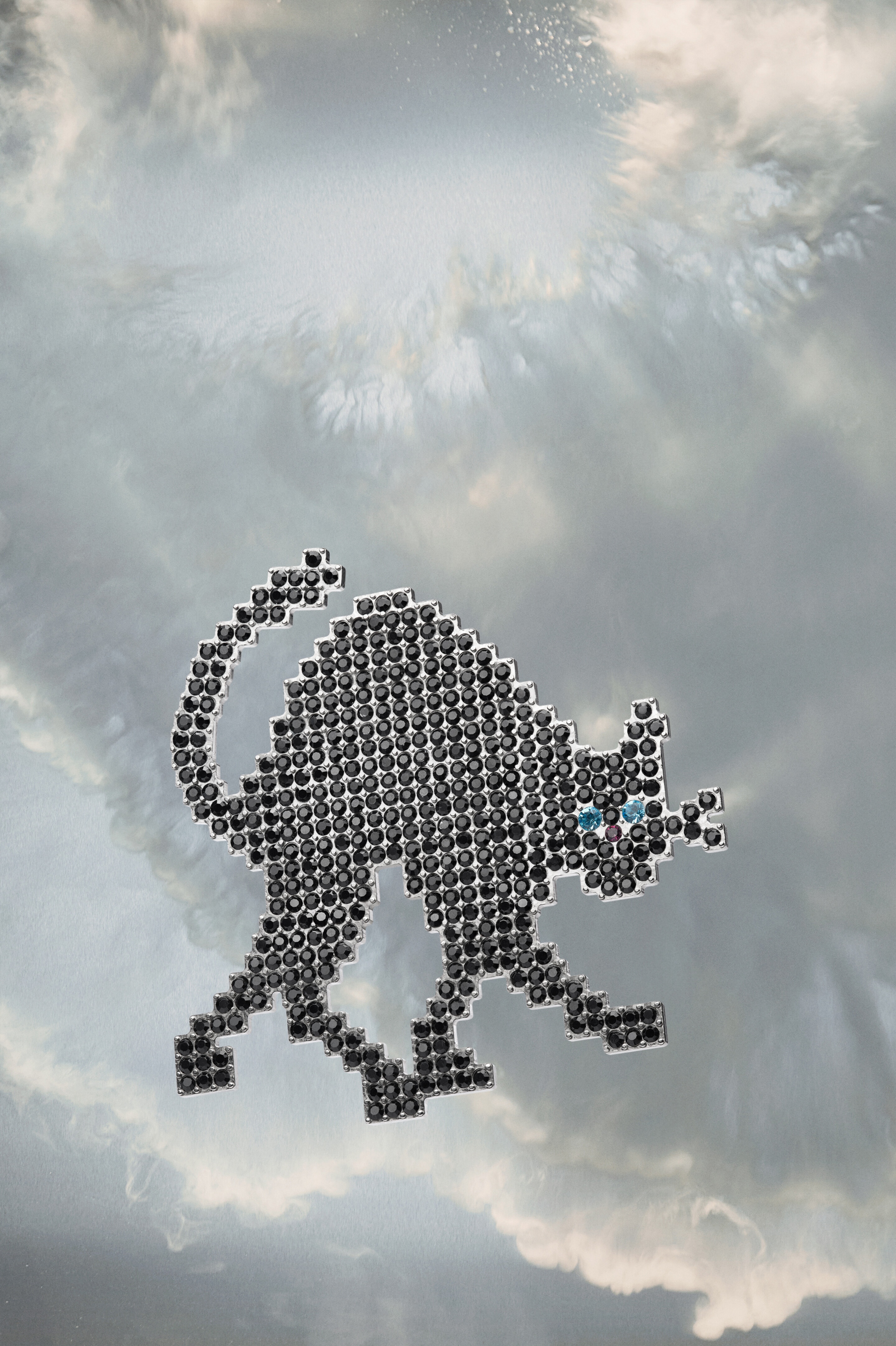 Cat rhinestone brooch - 1