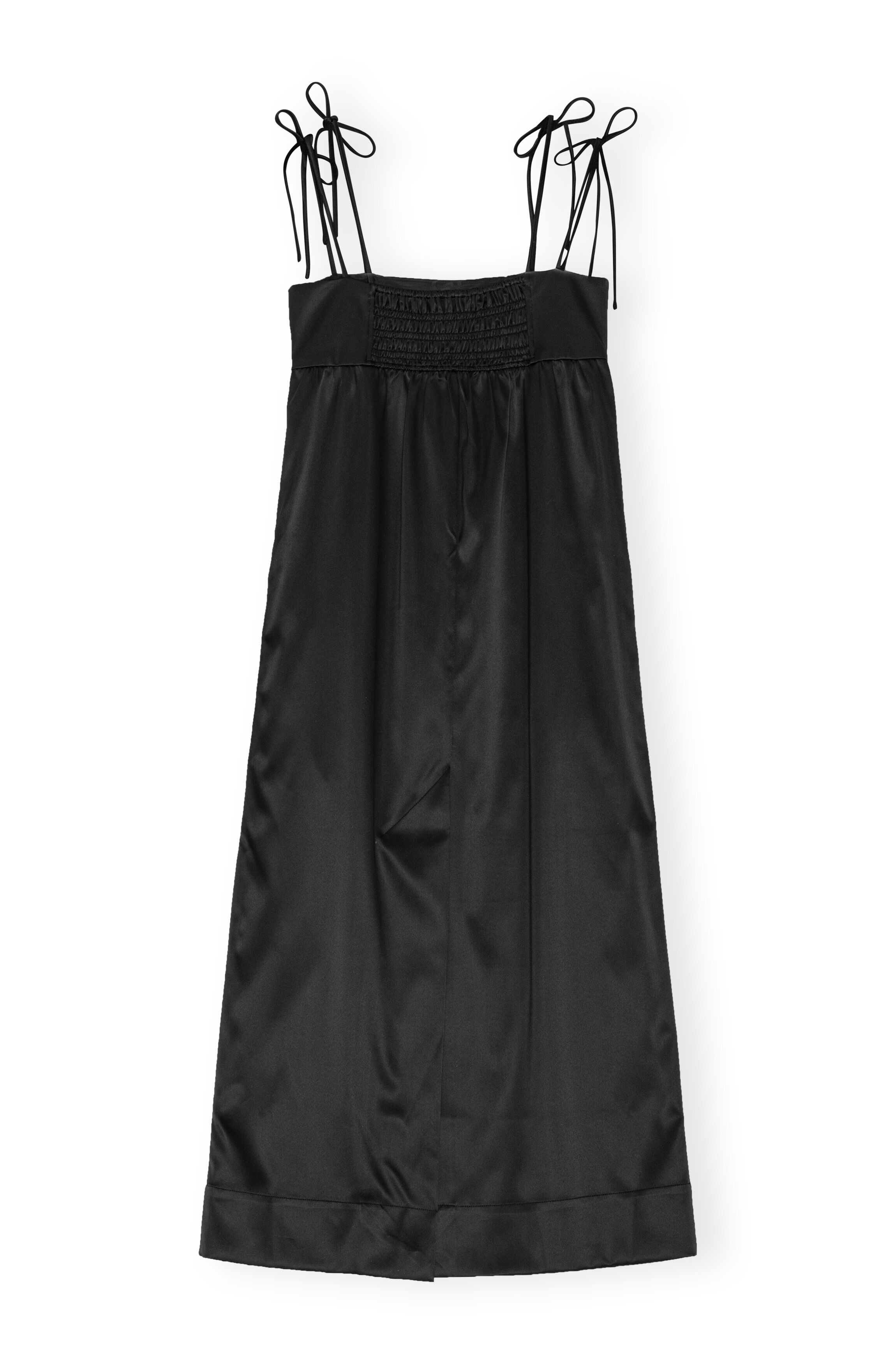 BLACK DOUBLE SATIN STRING LONG DRESS - 1