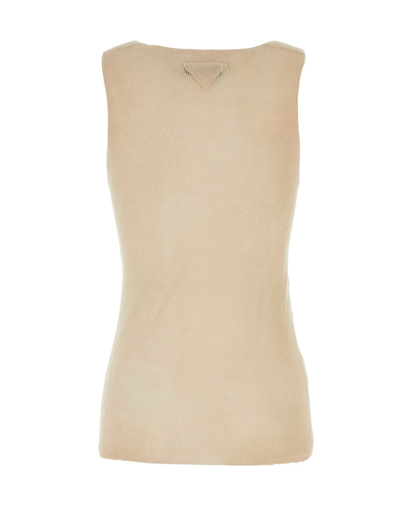 Tシャツ・カットソー PRADA SAND COTTON TANK TOP Prada Sand Cotton Tank Top in Beige – LOZURI®