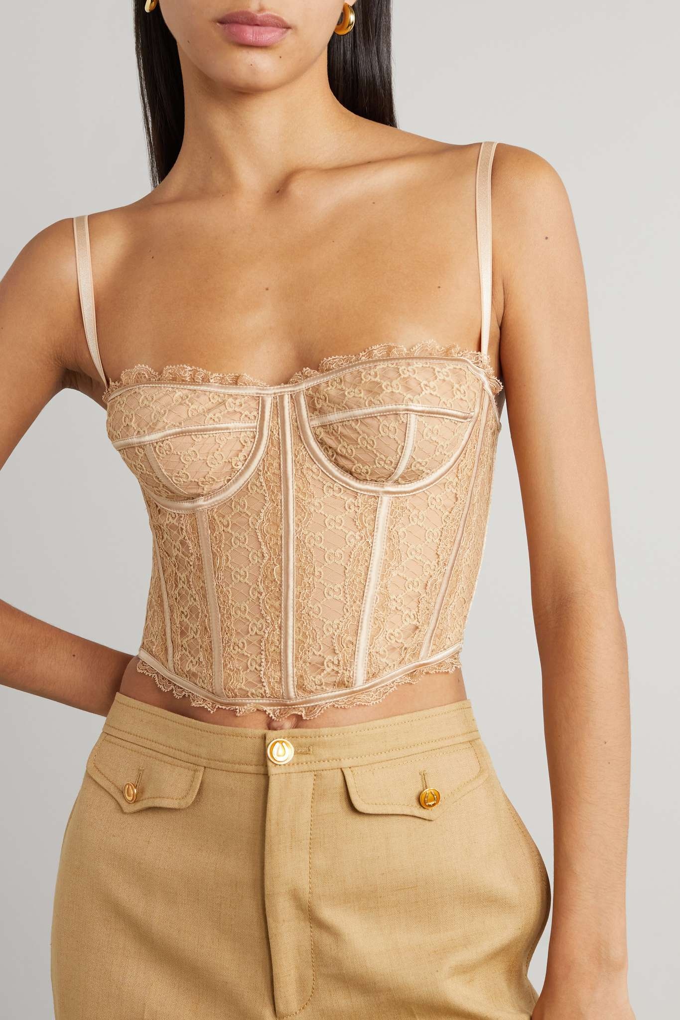 Love Parade silk-blend satin-trimmed lace bustier top