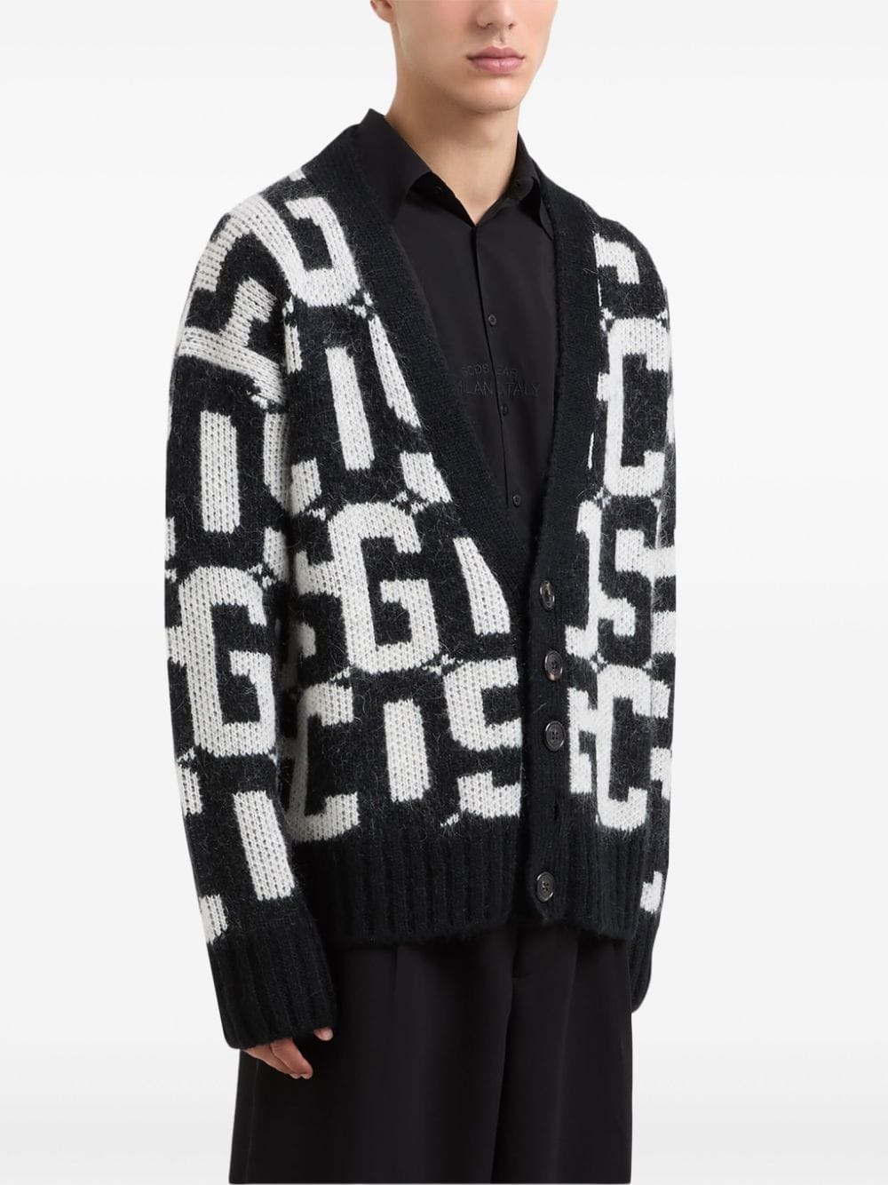 monogram-print cardigan - 4