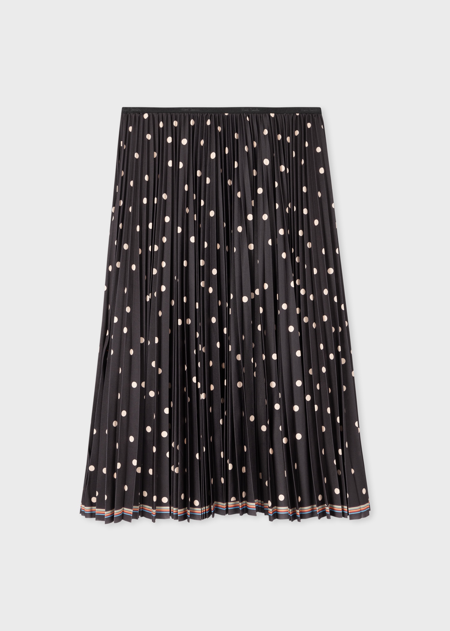 Women's Black Polka Dot Pleated Midi Skirt - 1