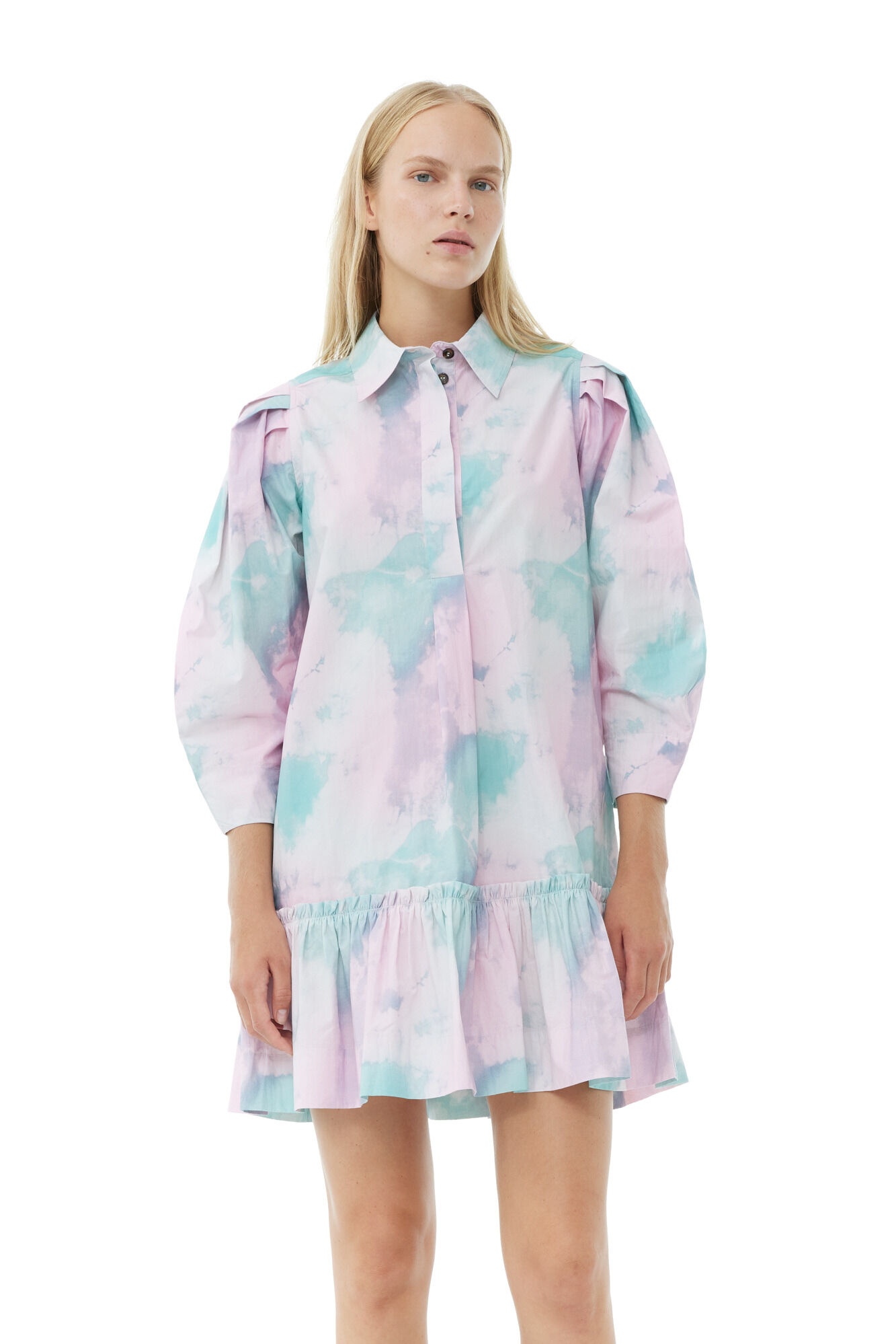 LILAC PRINTED COTTON MINI SHIRT DRESS - 3