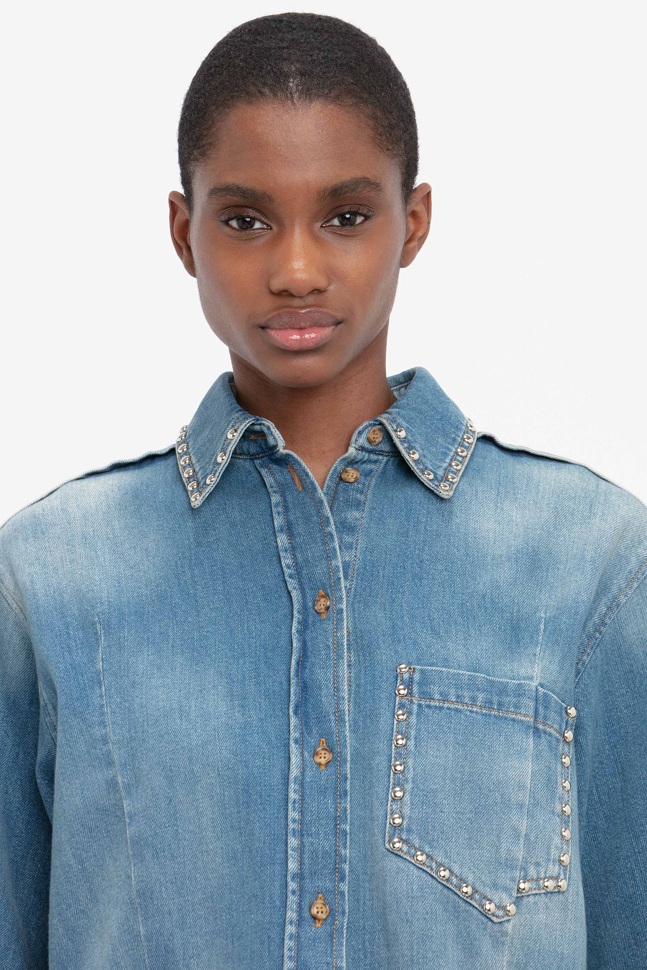 Stud Pocket Detail Shirt In Vintage Wash - 5