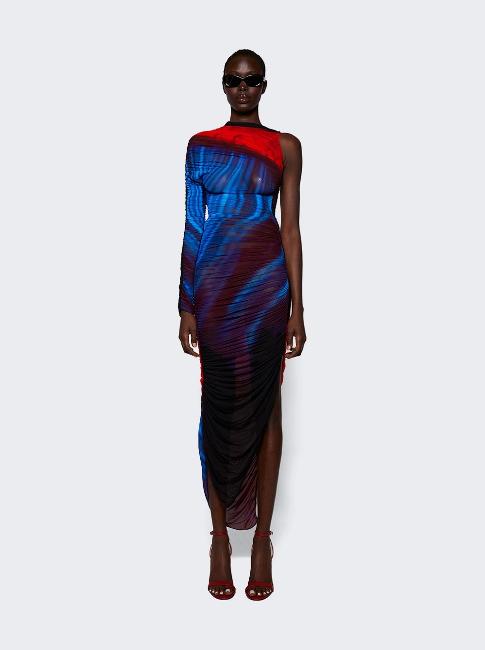 Asymmetric Sheer Dress Blue And Red - 3