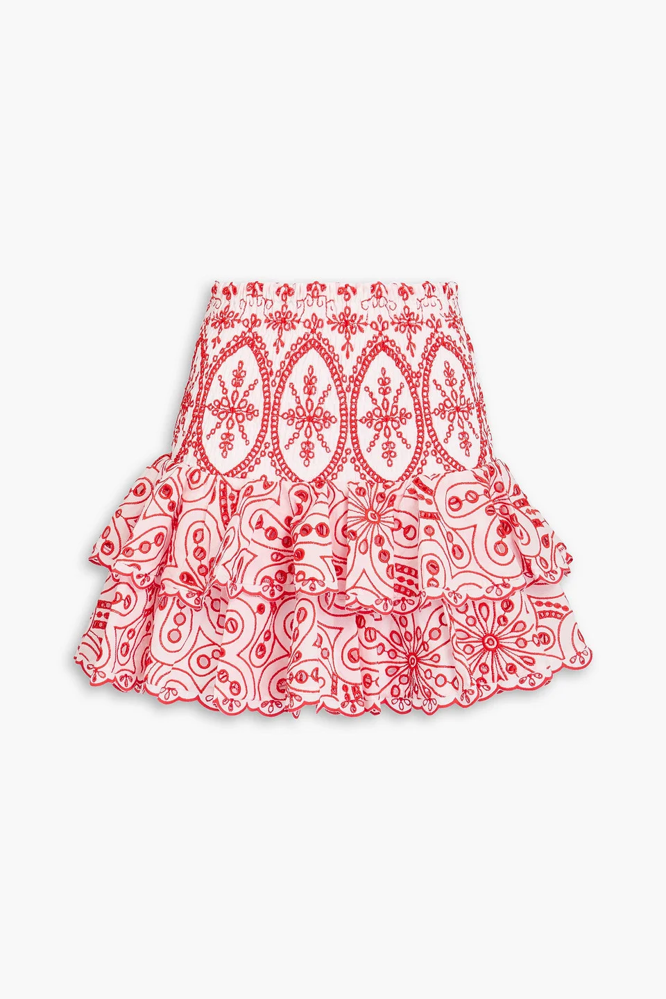 Noa tiered broderie anglaise cotton-blend mini skirt - 1