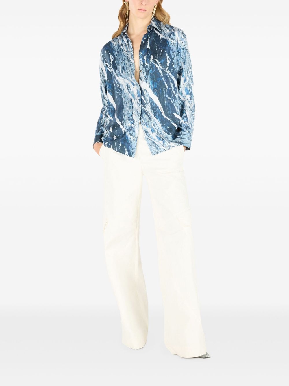 marble-print shirt - 2