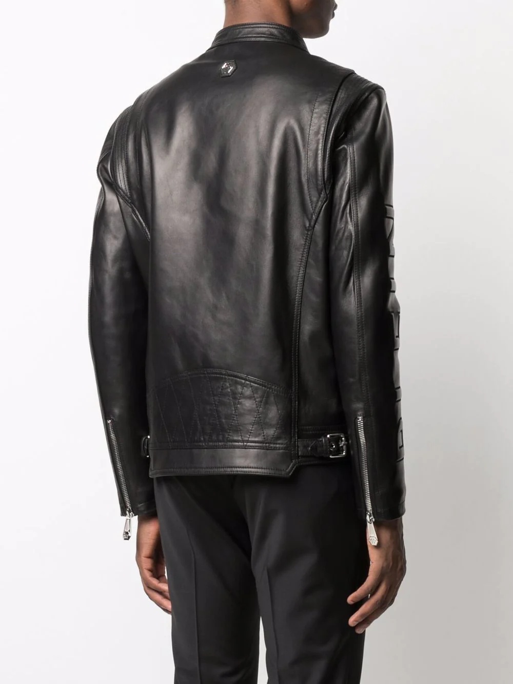 logo-debossed biker jacket - 4