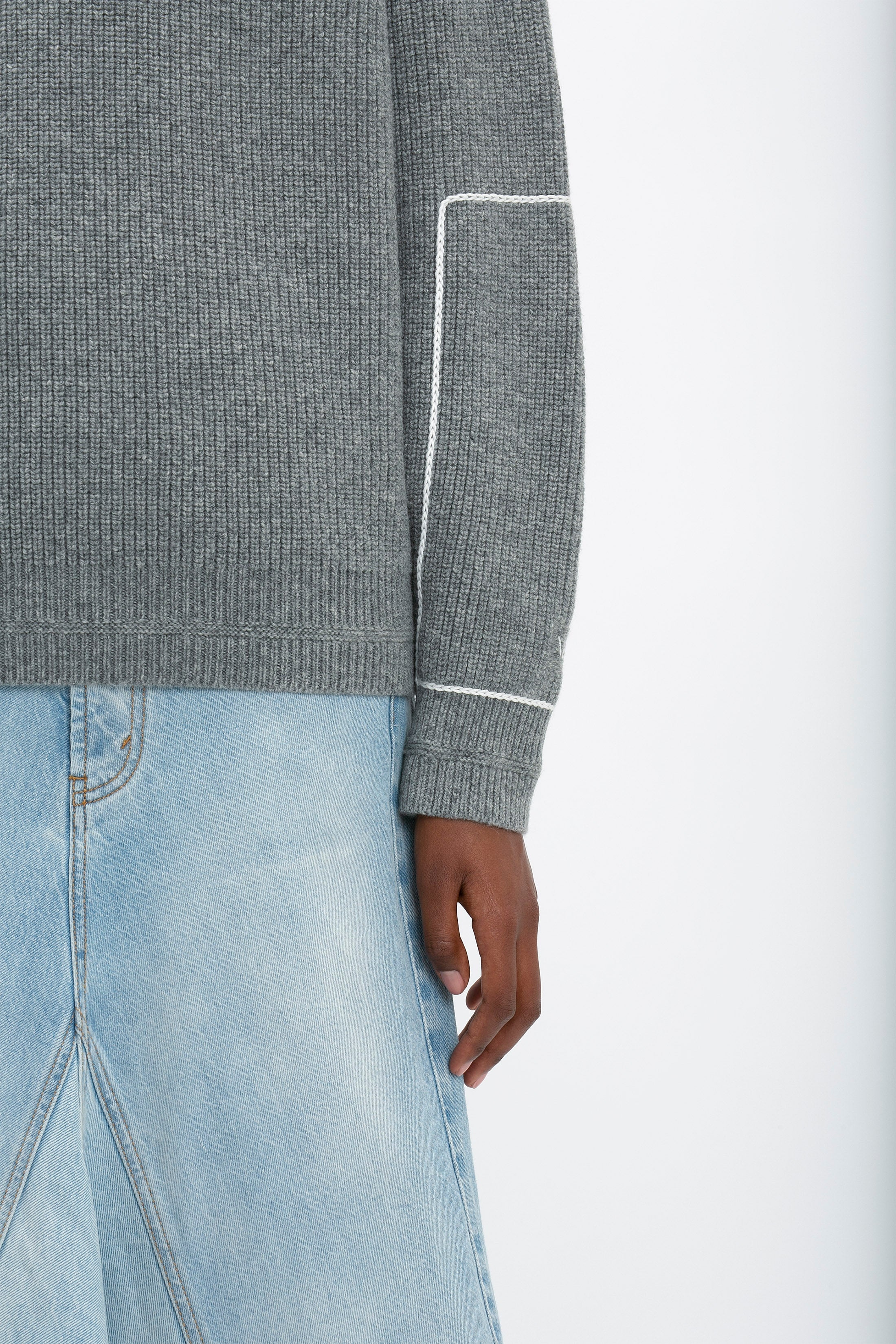 Oversized Polo Neck Jumper In Grey Melange - 5