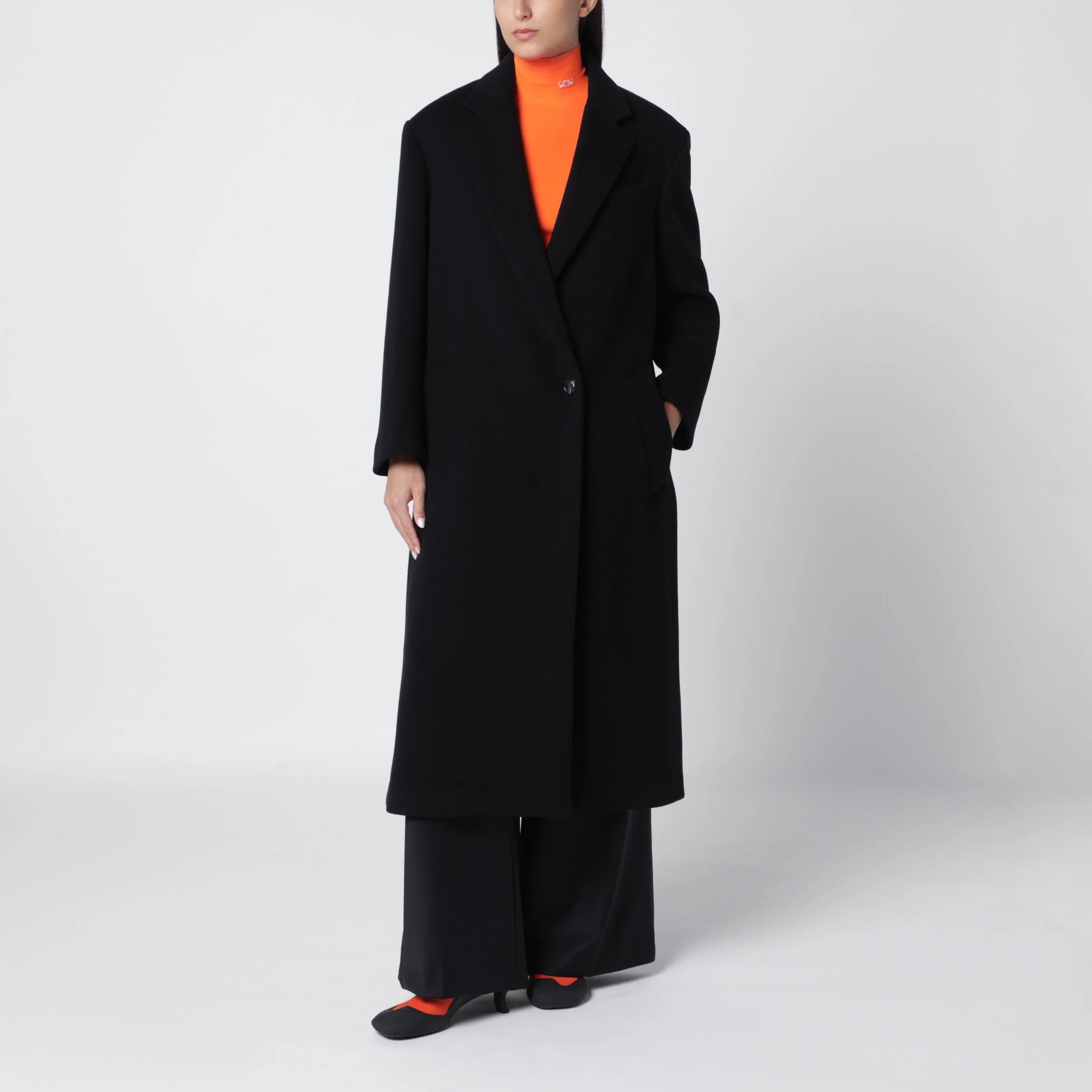 Black wool and cashmere coat - 1