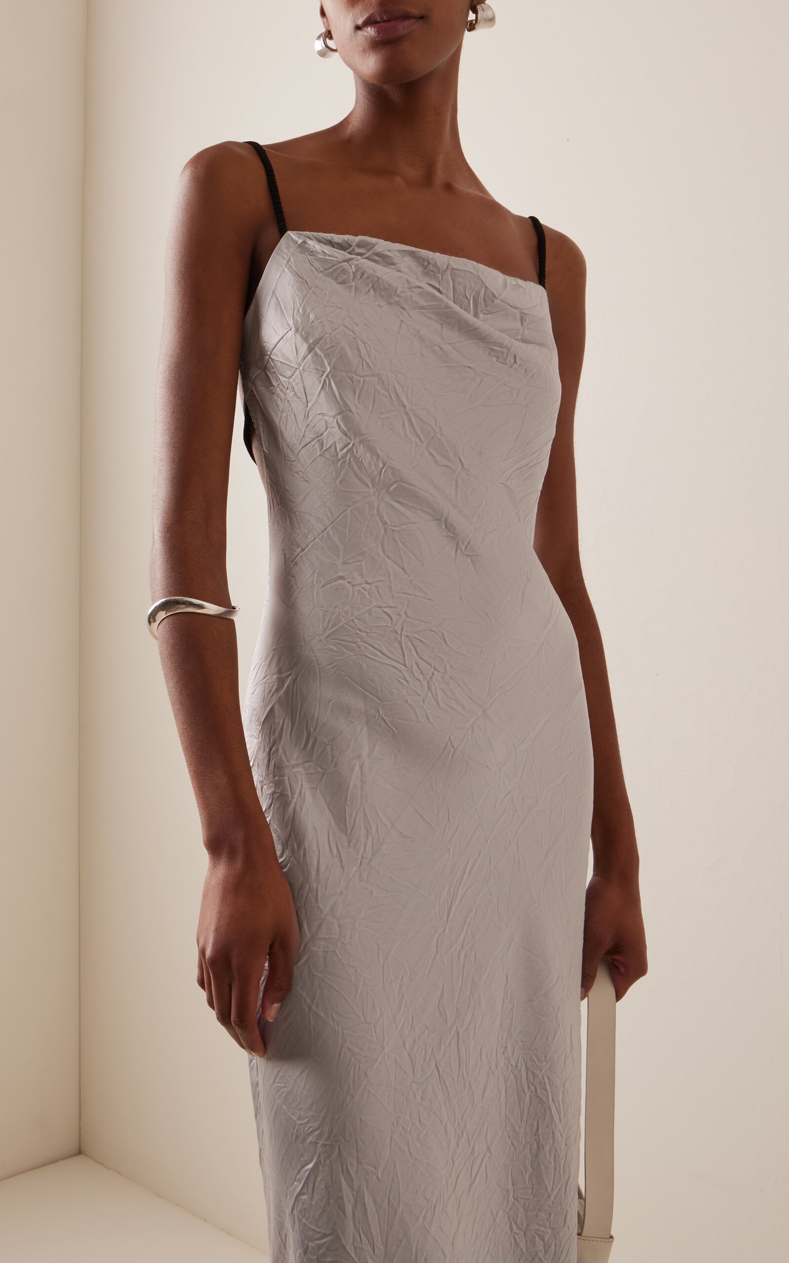 Lucie Crinkled Satin Maxi Dress silver - 3