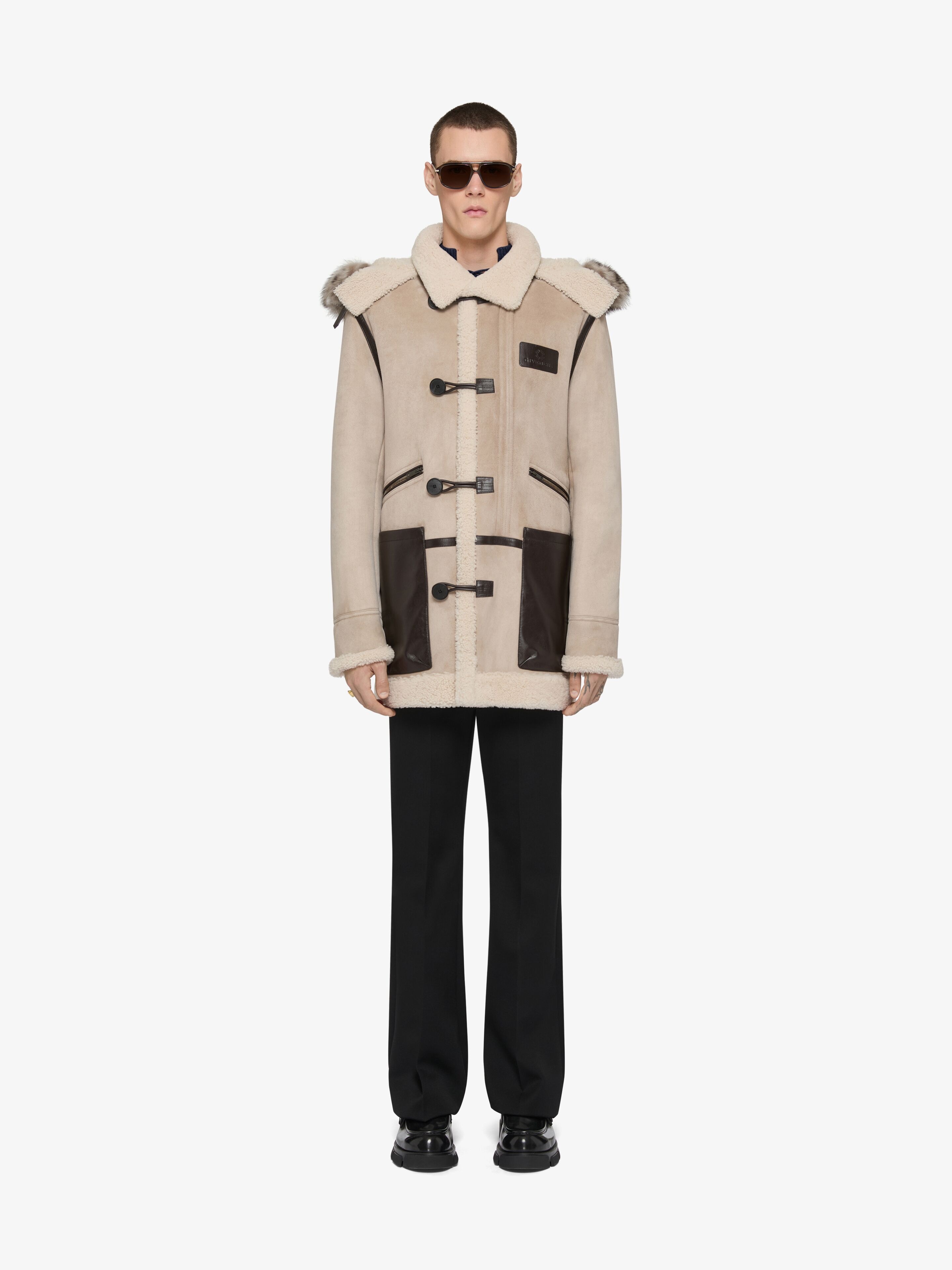 DUFFLE COAT IN SHEARLING AND LEATHER - 2