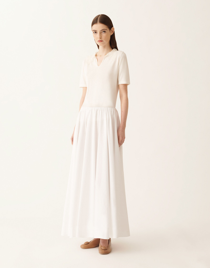Wide skirt in optic white poplin 3