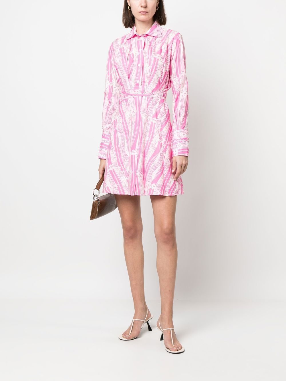 printed tie-waisted shirt dress - 2