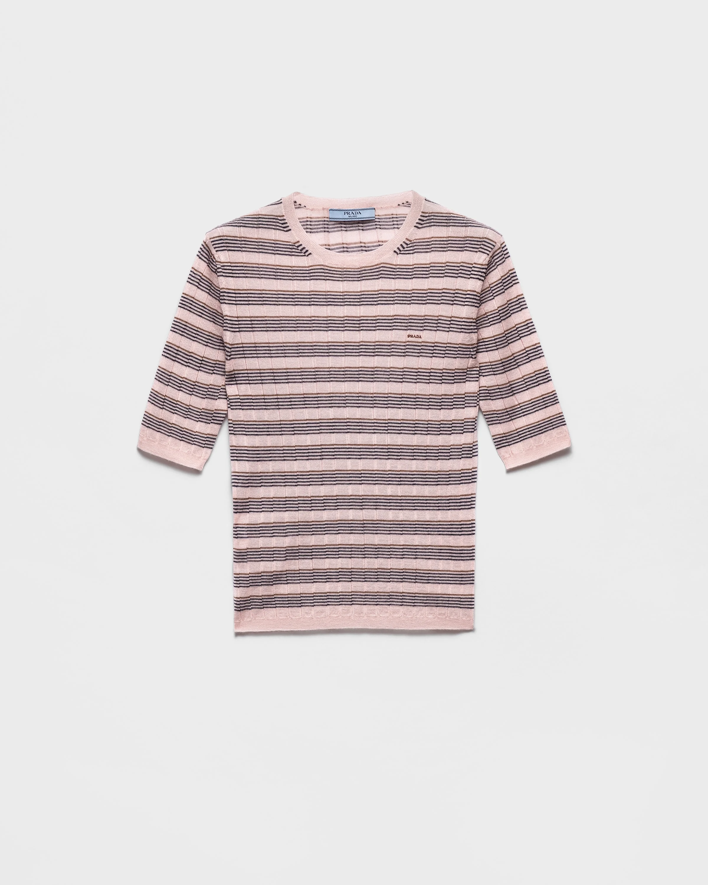 Short-sleeved striped cashmere and silk sweater - 1
