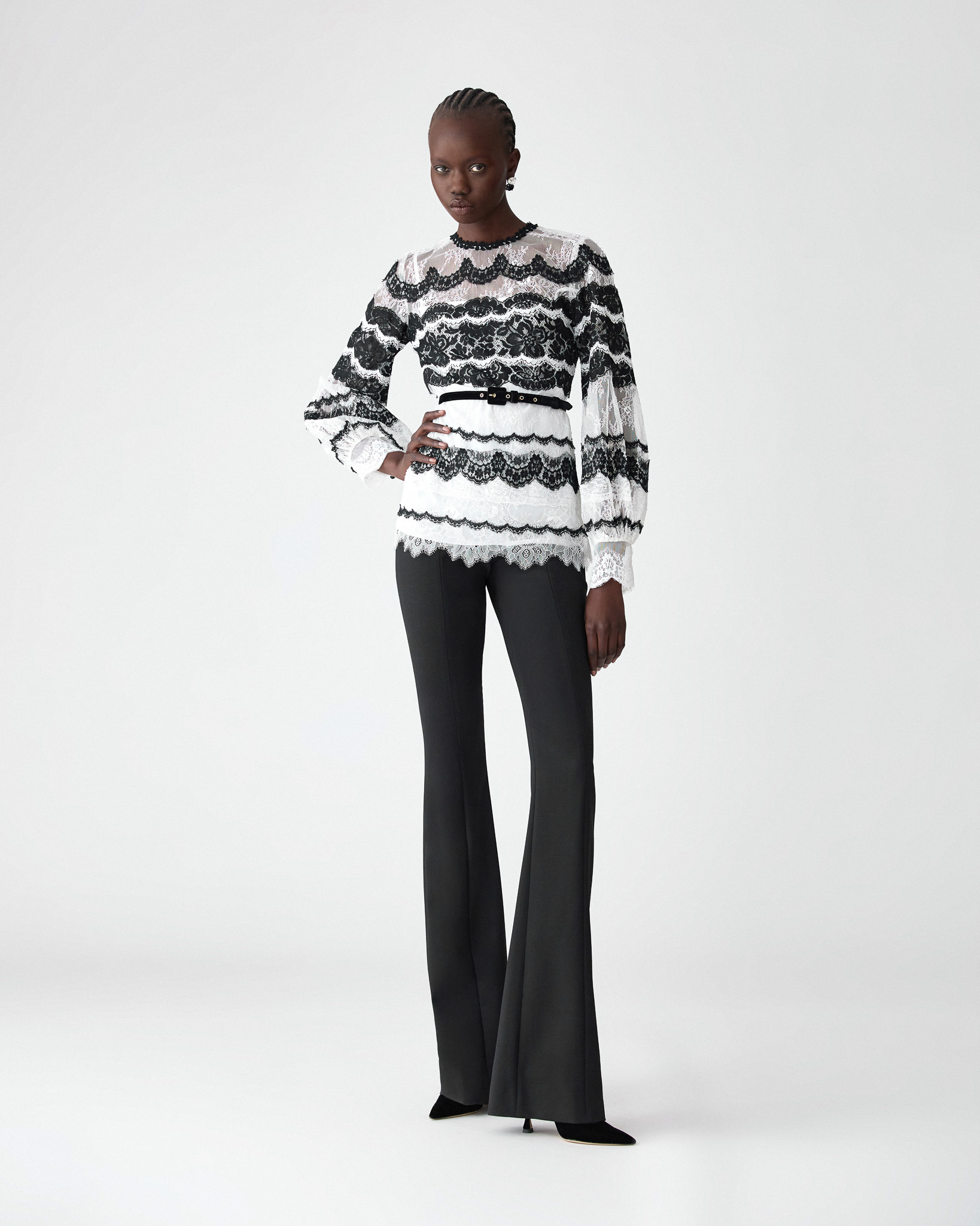 Embroidered Lace Mock Neck Top - 4