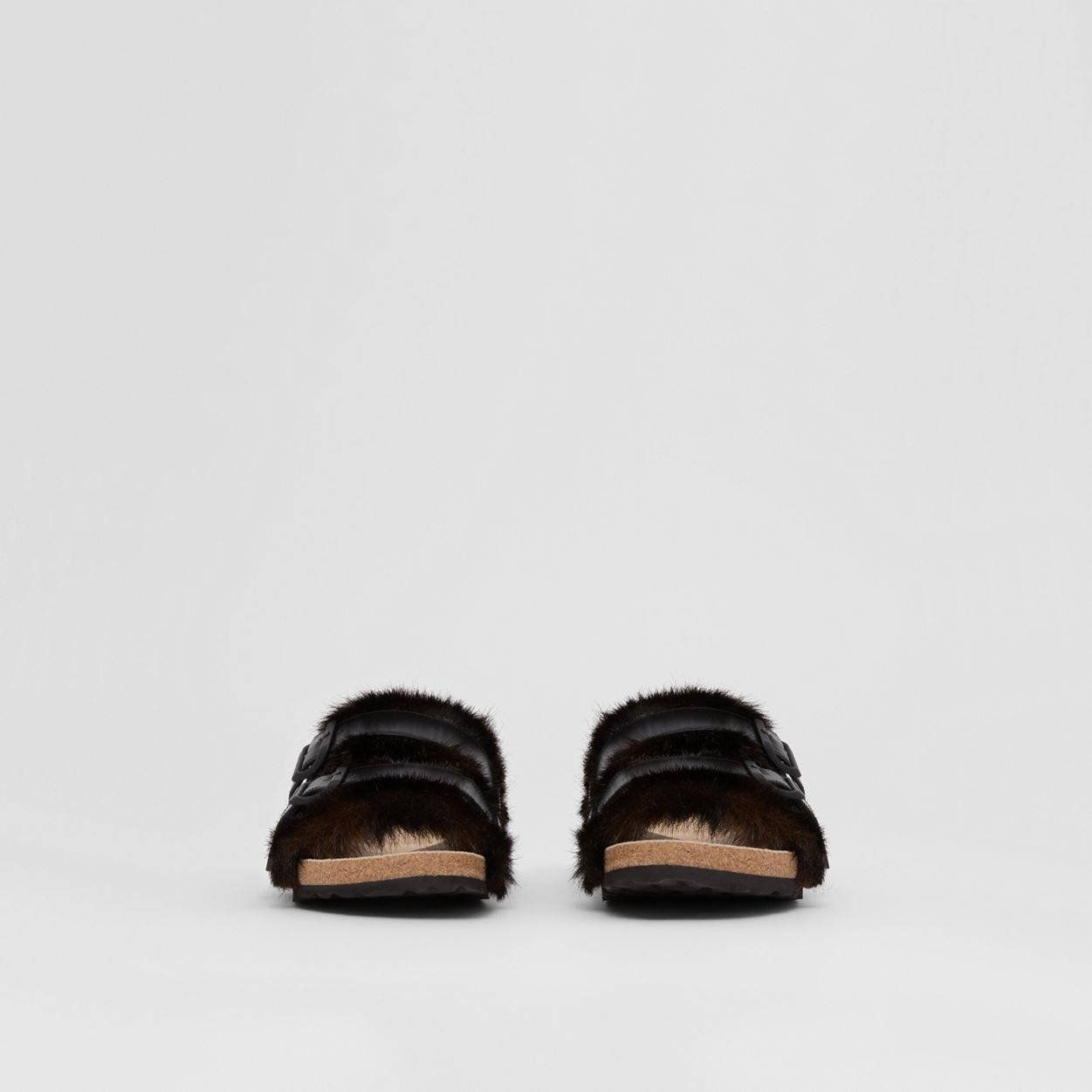 Leather and Faux Fur Sandals - 5