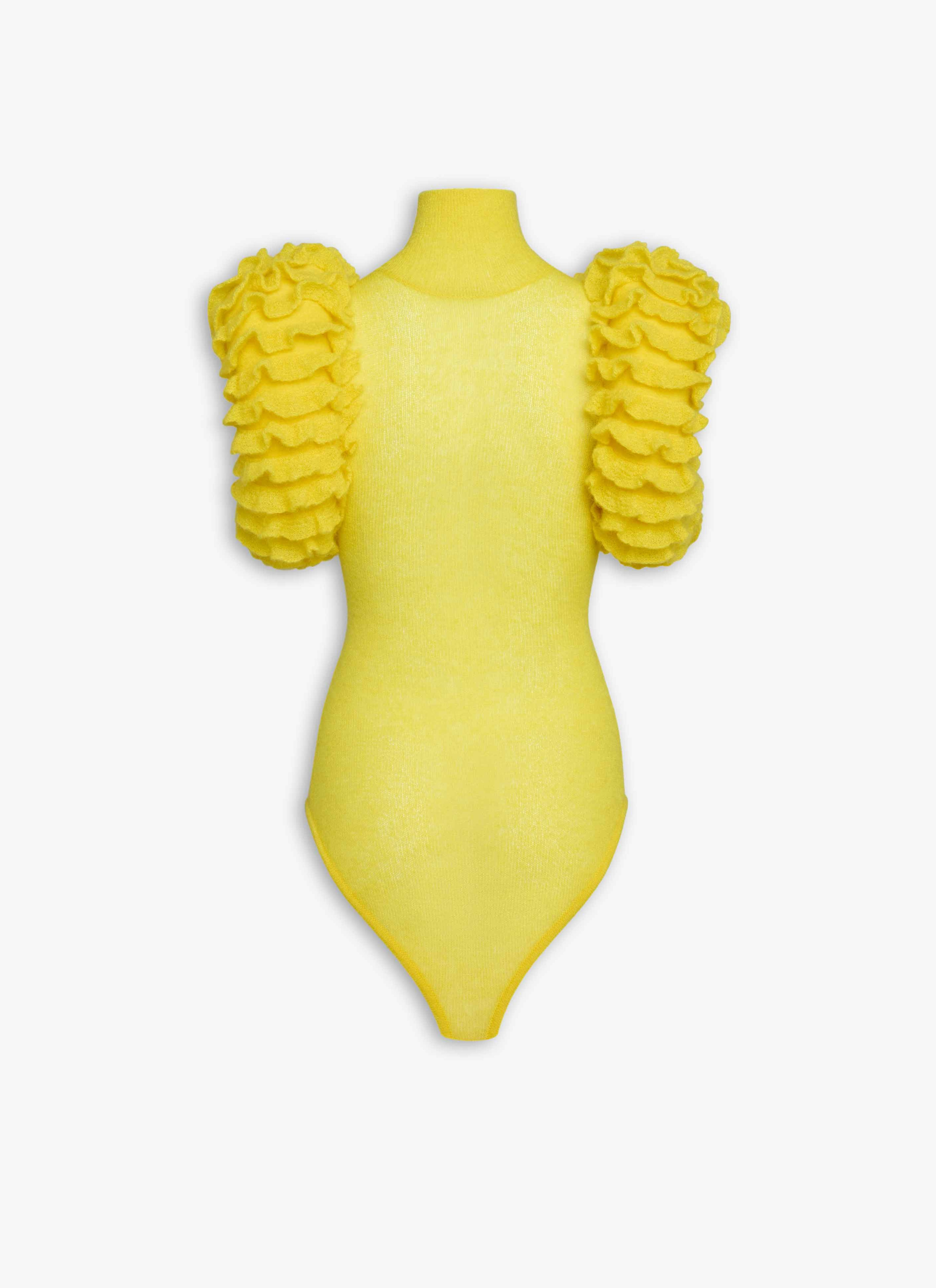 MOHAIR KNIT SCULPTURAL RUFFLE BODYSUIT - 4