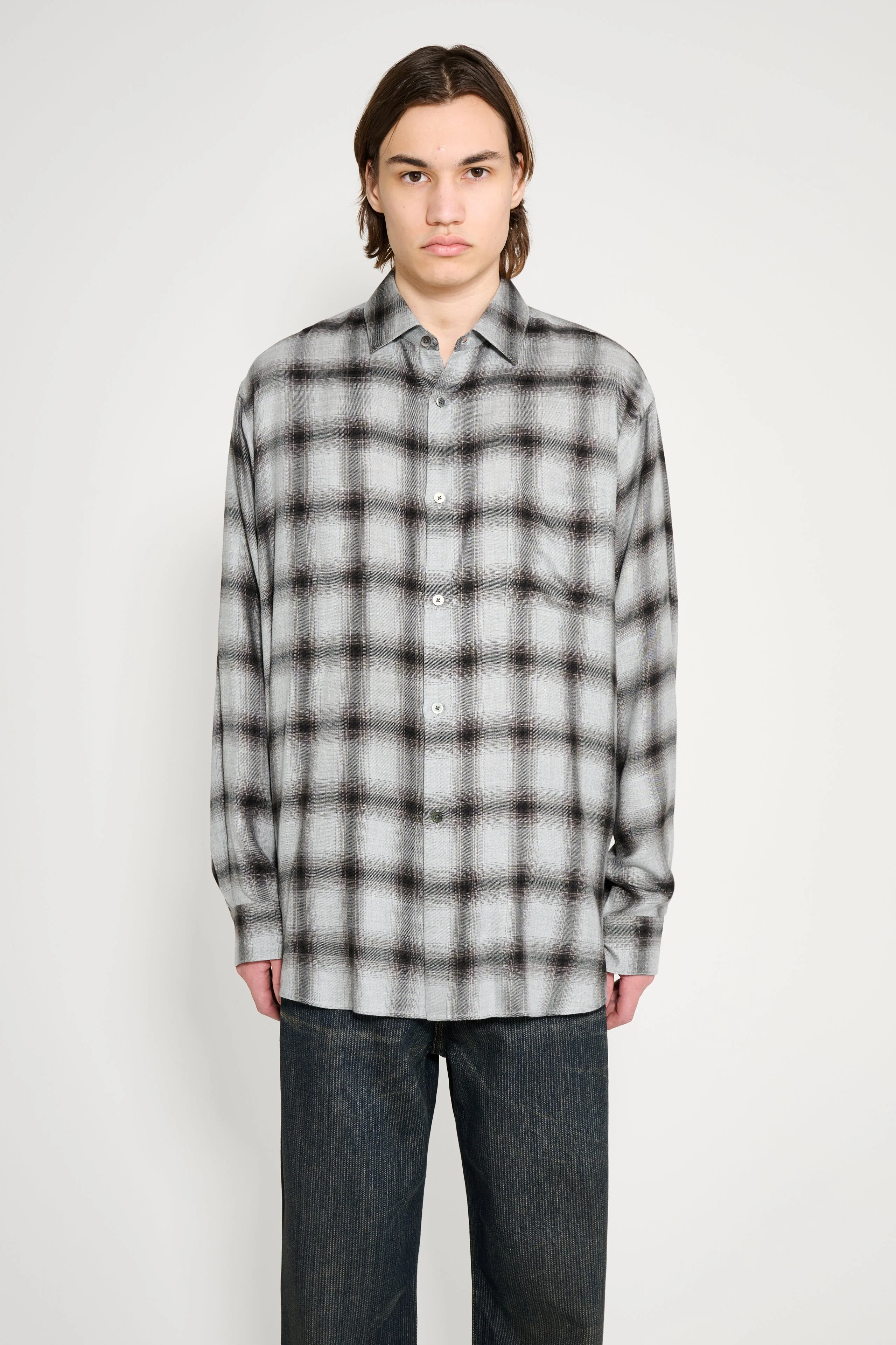 SSSTEIN RAYON / LYOCELL CHECK OVERSIZED DOWN PAT SHIRT BLACK OMBRE - 1